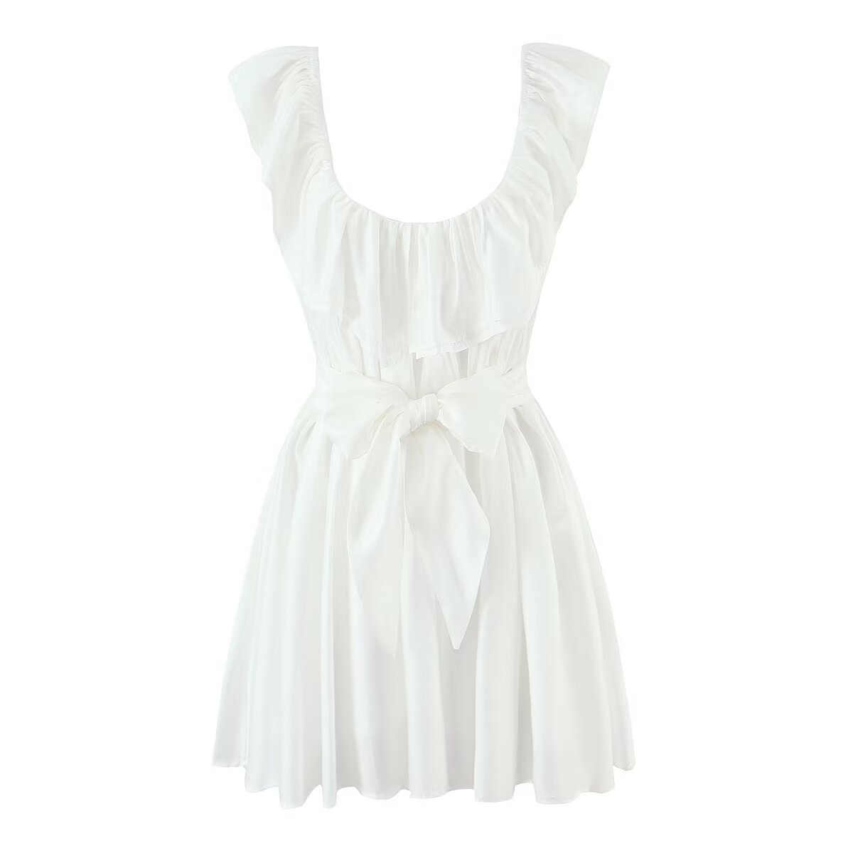 French Sexy Deep U Neck Fitted Waist Bowknot Lace up Dress Slim Fit Slimming Sexy Vest Dress