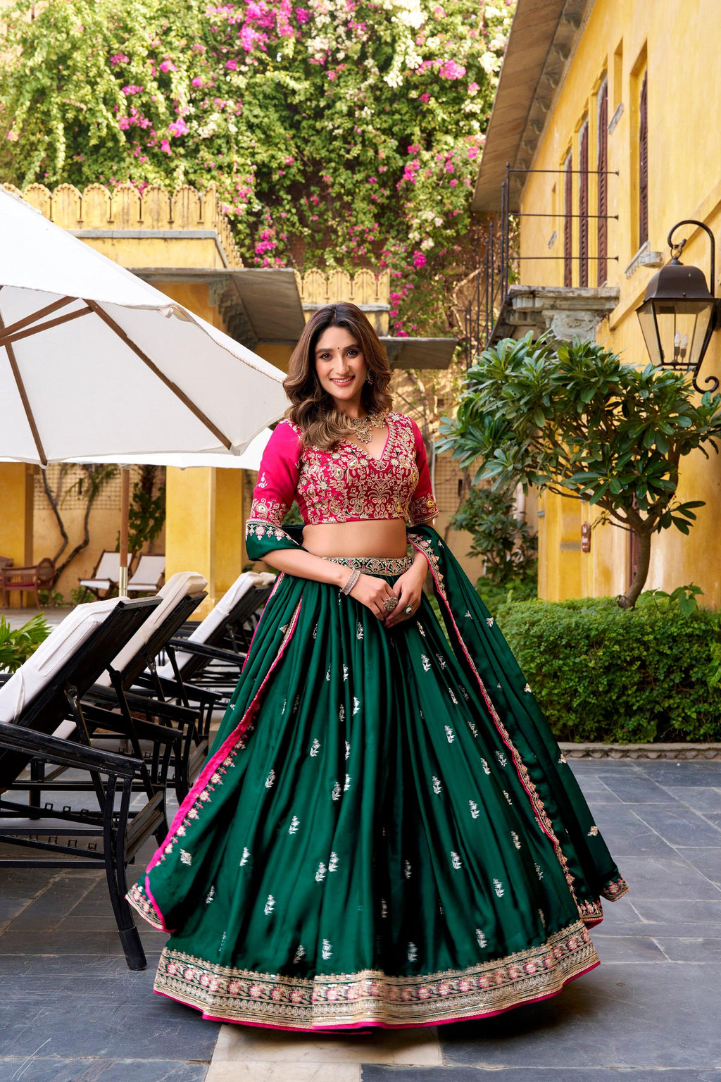 Lorenvalley Fashion Silk Satin Sequins and Thread Embroidery Work Lehenga Choli with Dupatta