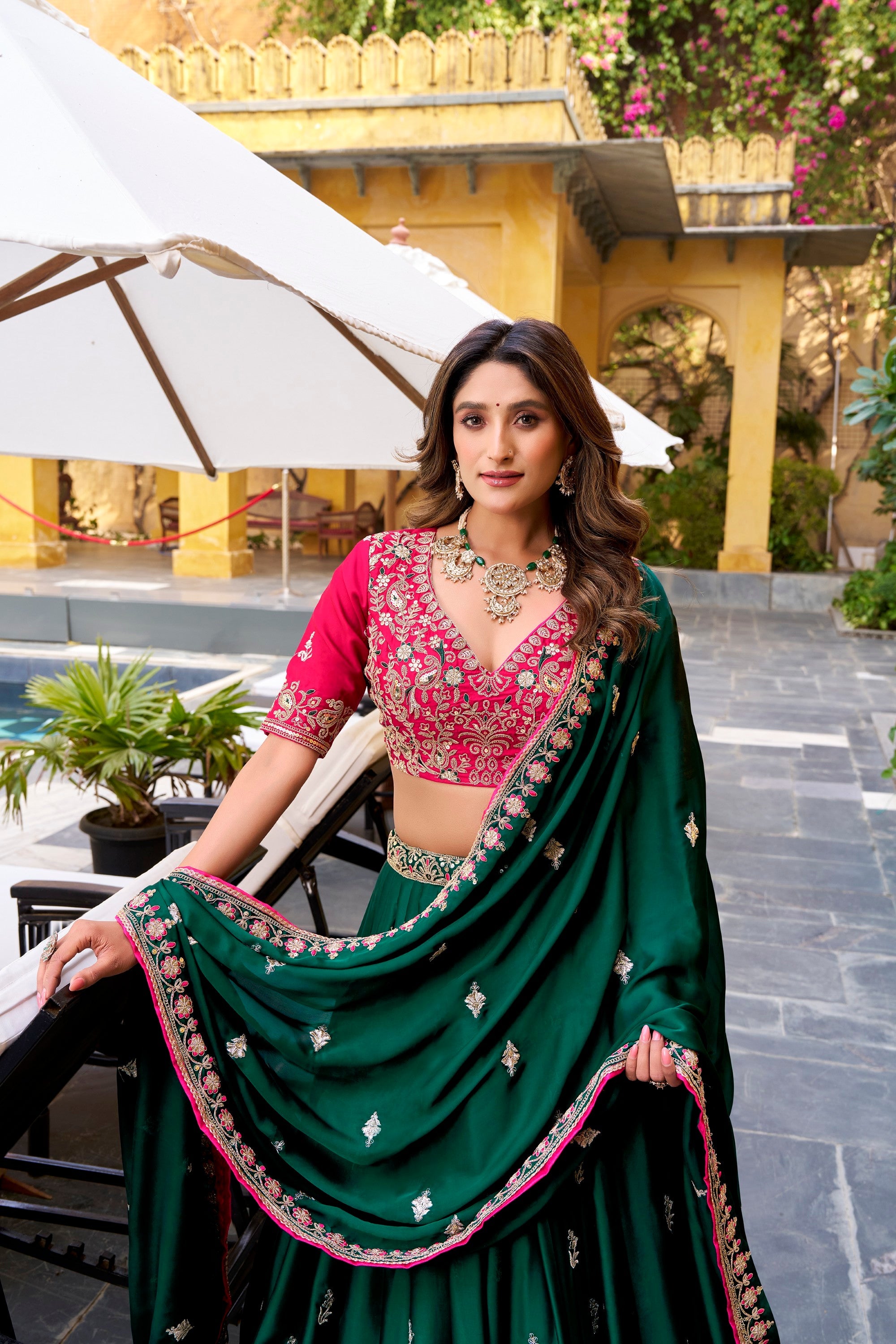 Lorenvalley Fashion Silk Satin Sequins and Thread Embroidery Work Lehenga Choli with Dupatta