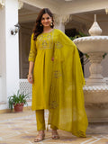 Yellow Viscose Mango Silk kurta set with sequins and multi-thread embroidery