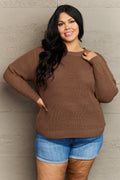 Zenana Brown Waffle Knit Sweater | Oversized High-Low