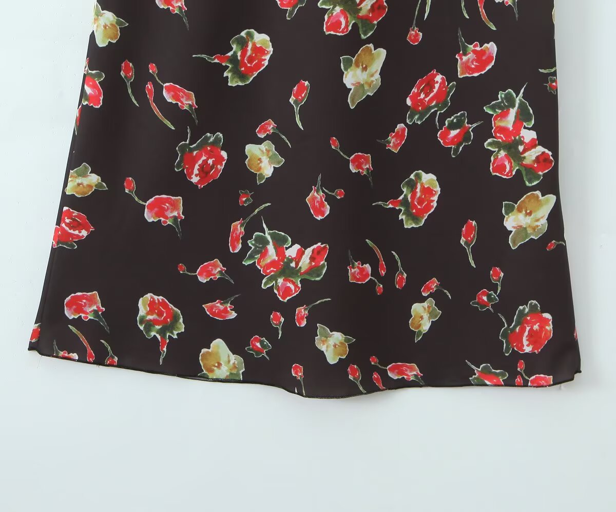 Sexy V neck Sleeveless Printed Dress Waist Slimming Mid Length Mesh Hip Dress