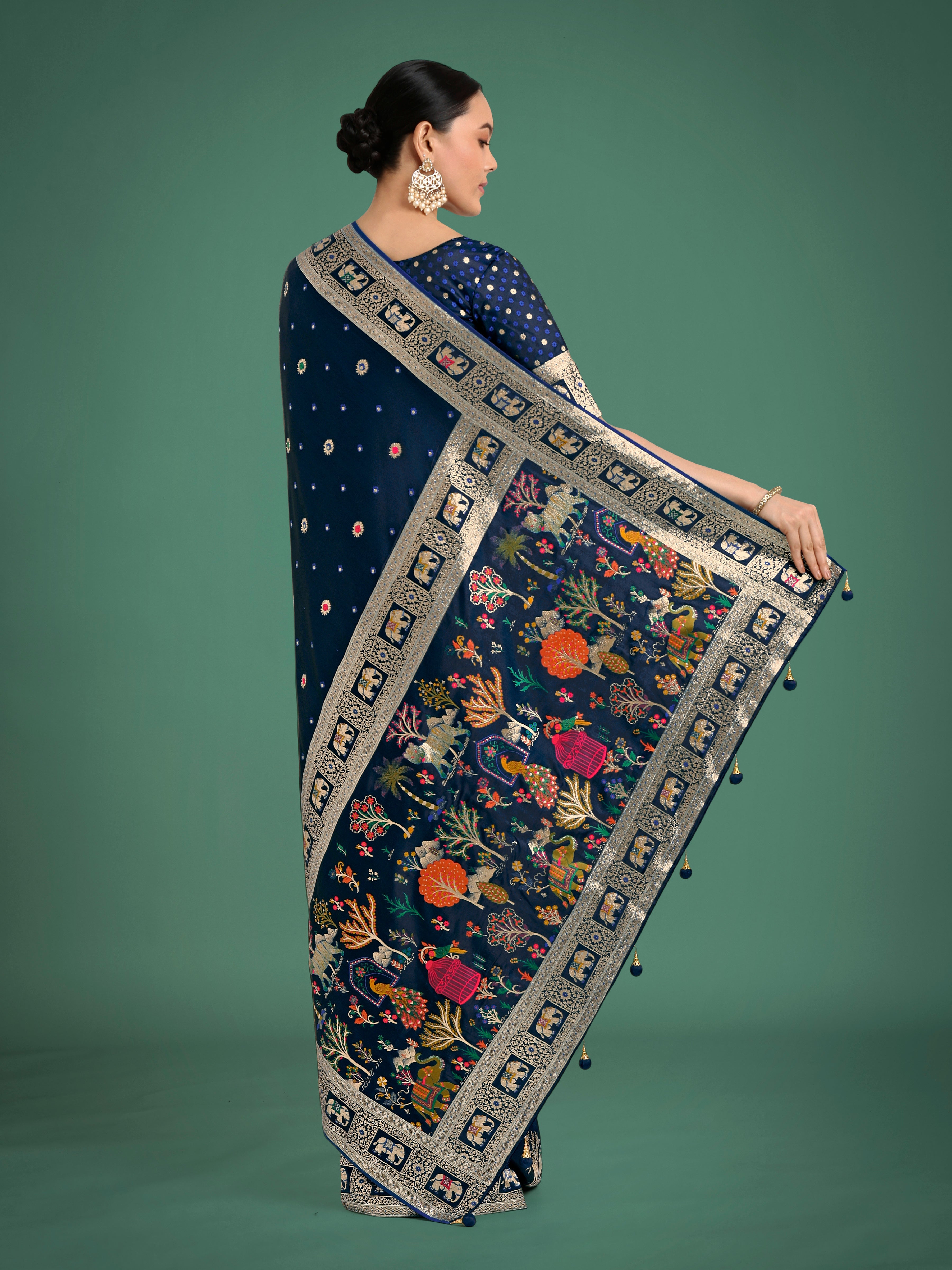 Monjolika Fashion Gorgeous Blue Woven Banarasi Designer Satin Silk Saree