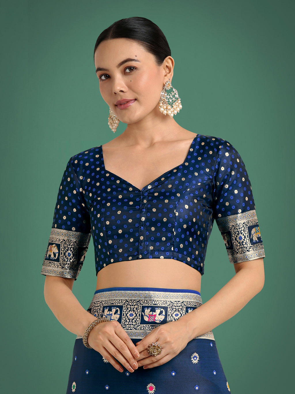 Dark Blue Banarasi Satin Silk Saree with Zari Woven Details