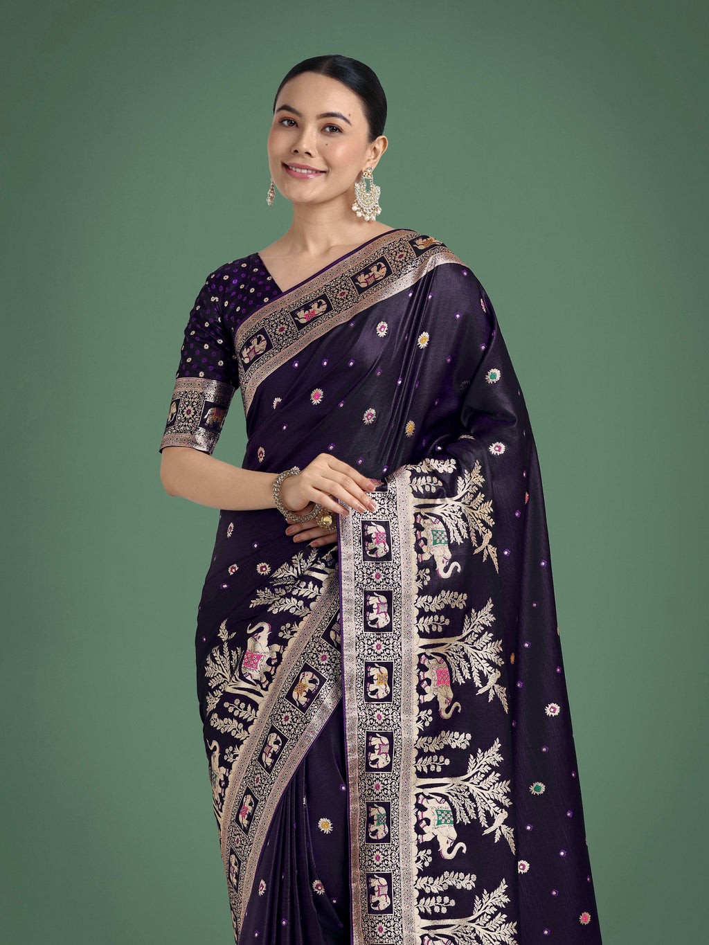 Purple Woven Banarasi Designer Satin Silk Saree