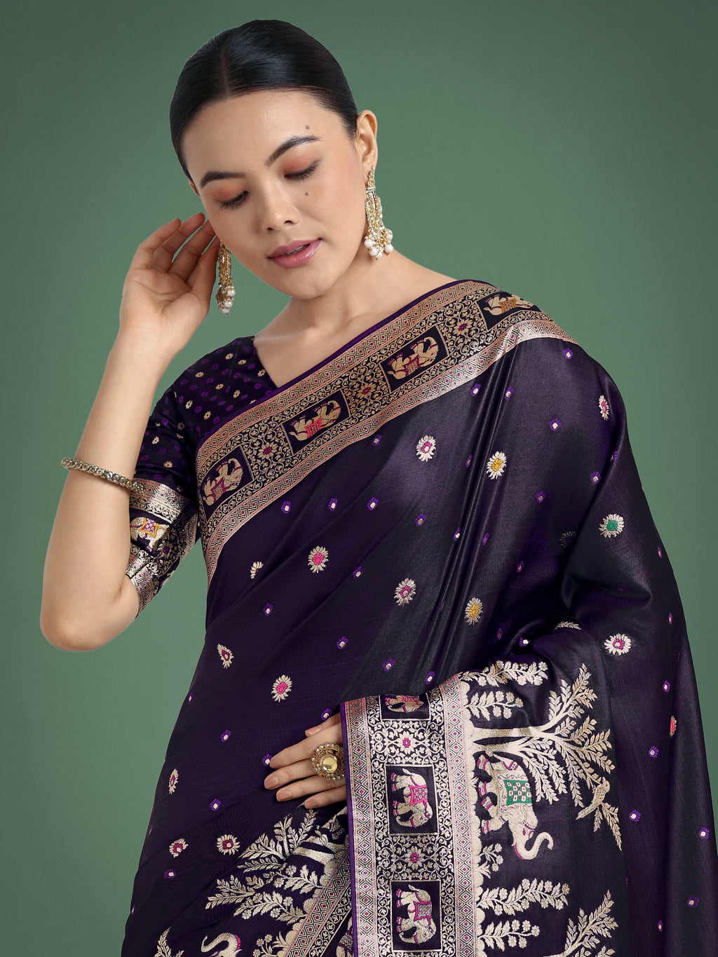Purple Woven Banarasi Designer Satin Silk Saree