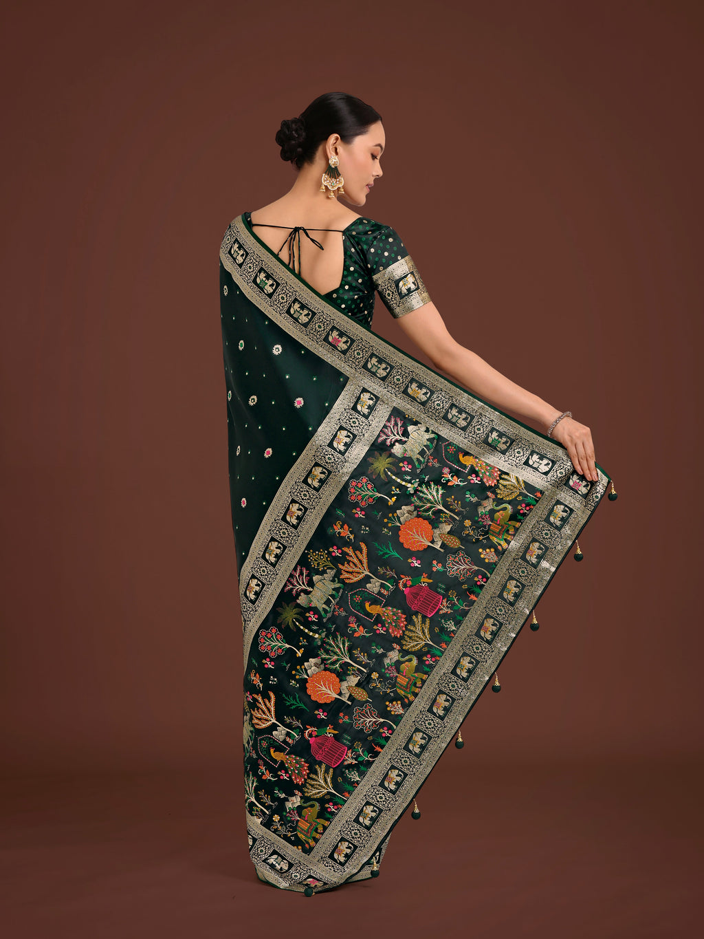 Dark Green Woven Banarasi Designer Satin Silk Saree