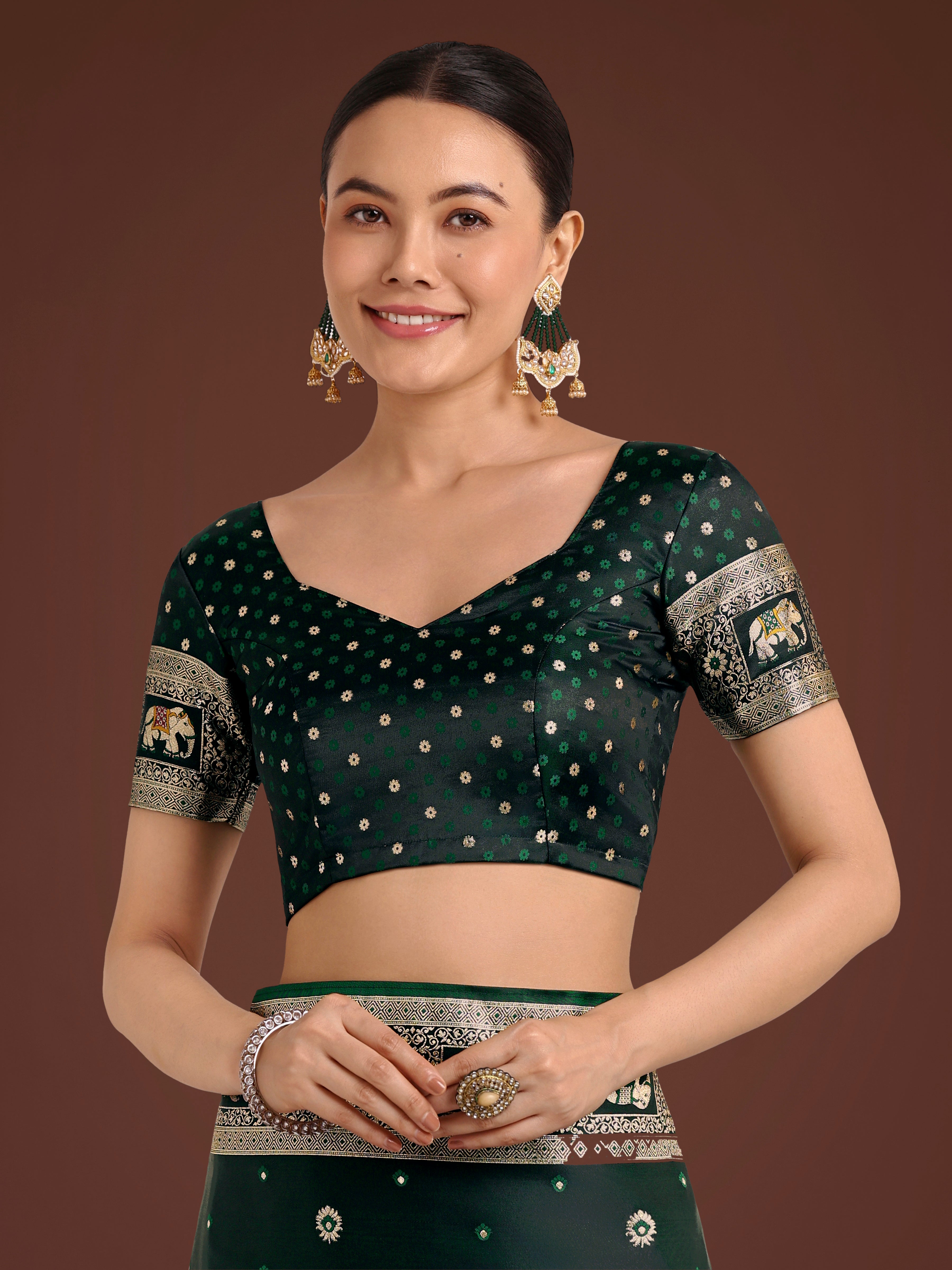 Dark Green Woven Banarasi Designer Satin Silk Saree