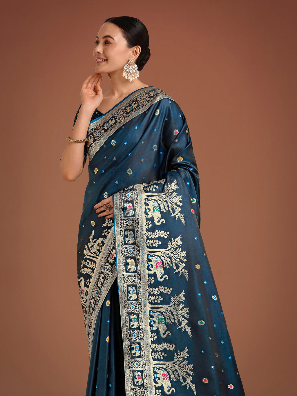 Dark Teal designer Banarasi Satin Silk saree with fine Zari weaving