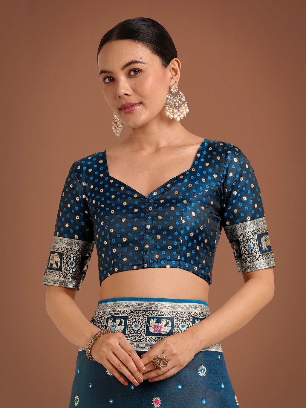 Dark Teal Banarasi Designer Satin Silk Saree with Zari Weave