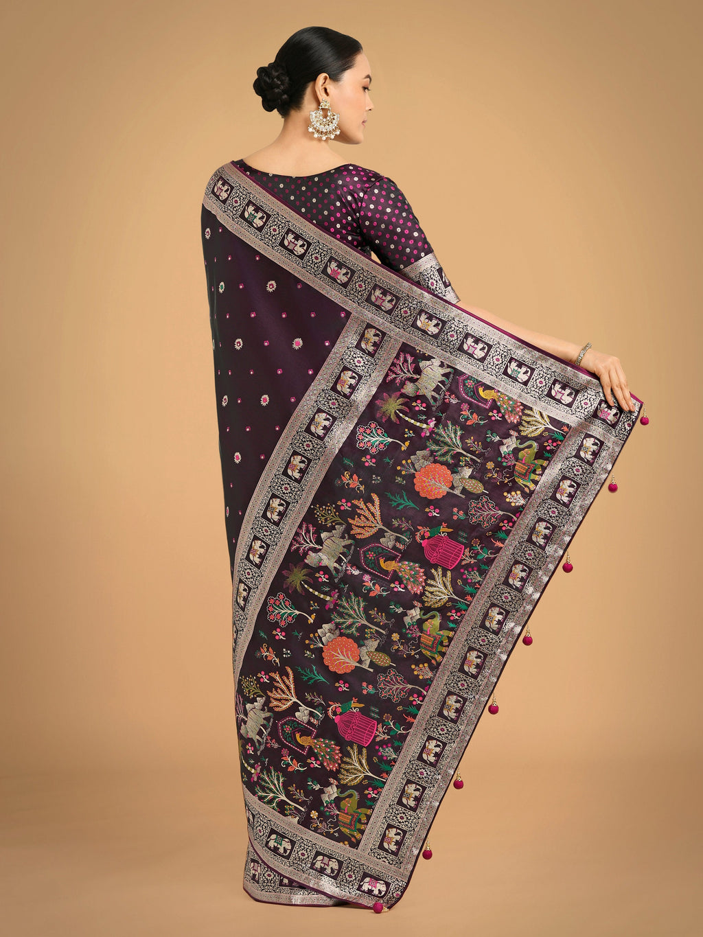 Gorgeous Wine Woven Banarasi Designer Satin Silk Saree
