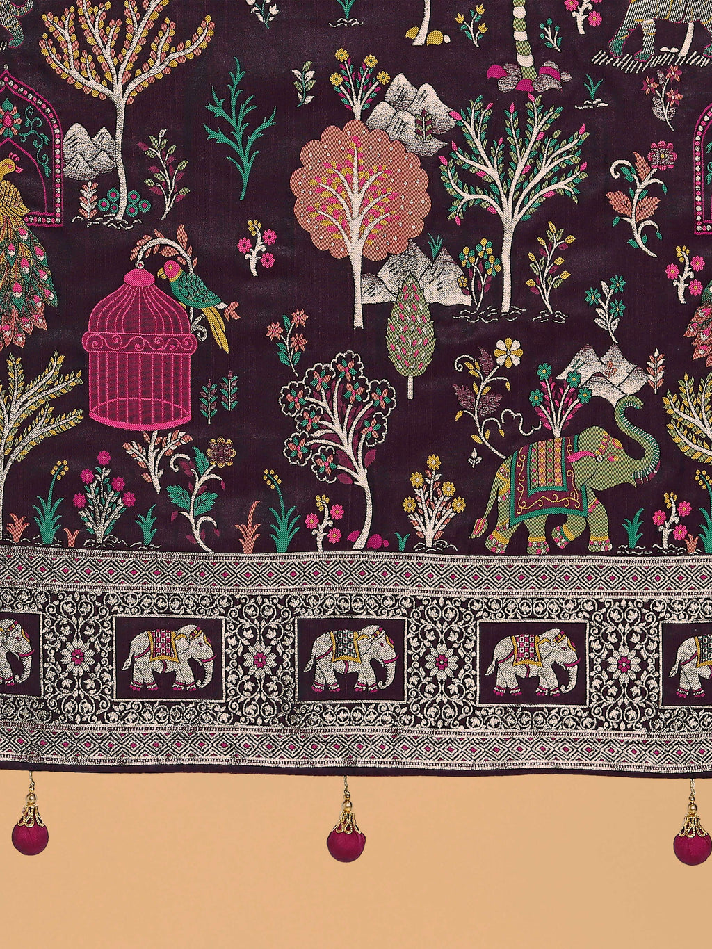 Gorgeous Wine Woven Banarasi Designer Satin Silk Saree