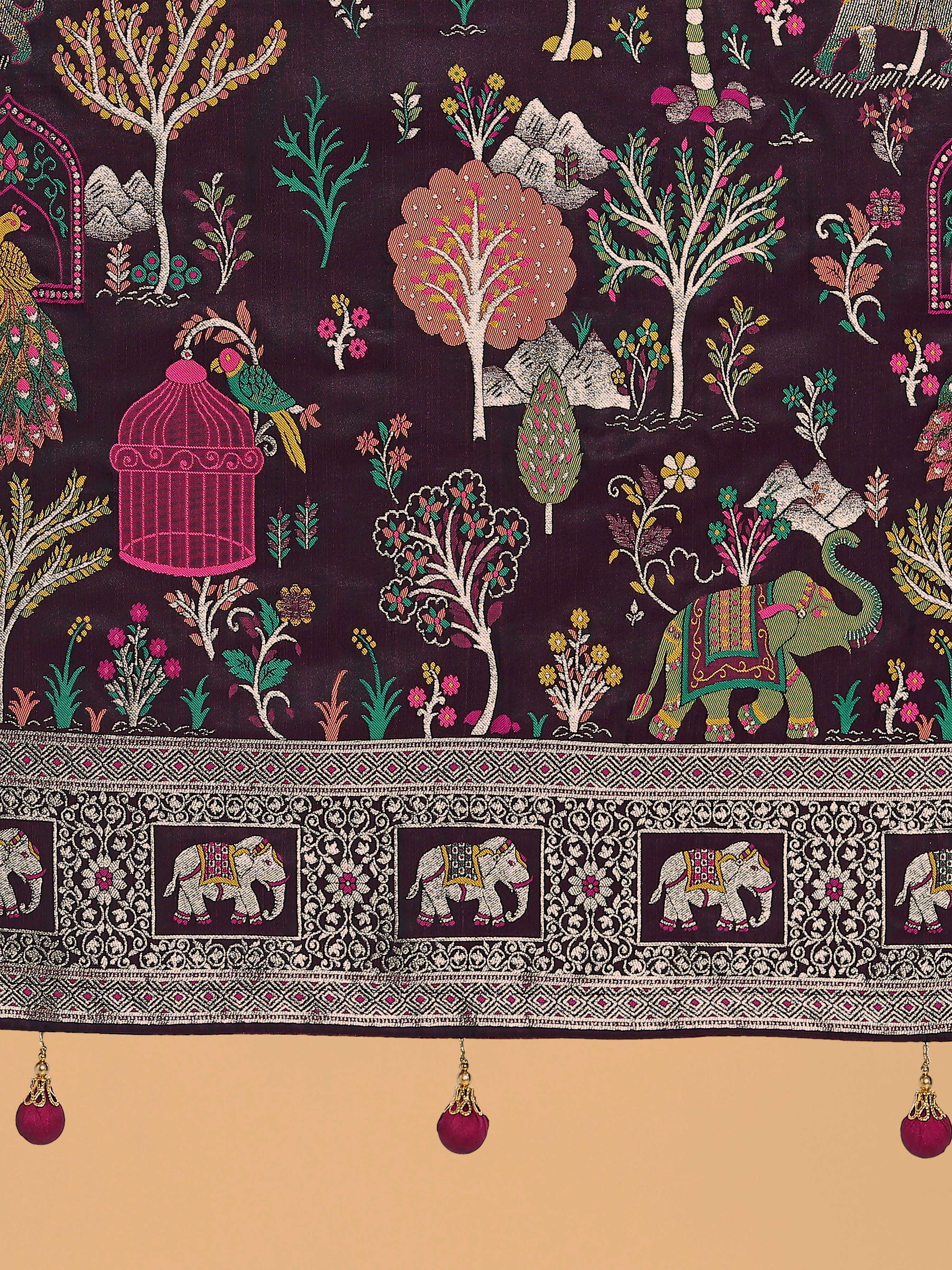 Gorgeous Wine Woven Banarasi Designer Satin Silk Saree