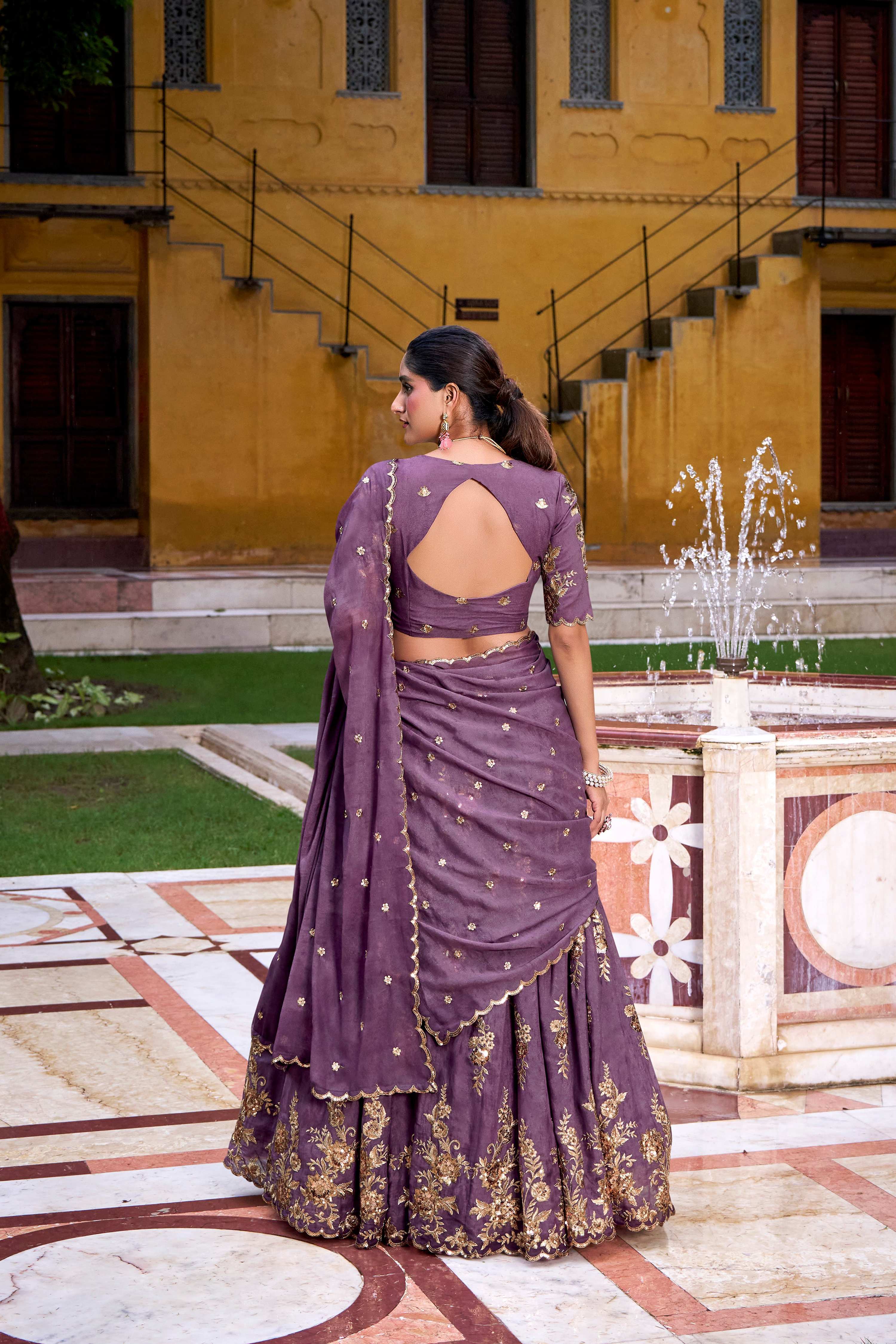 Lorenvalley Fashion Lavender Crush Sequins and Thread Embroidery Work Lehenga Choli with Dupatta