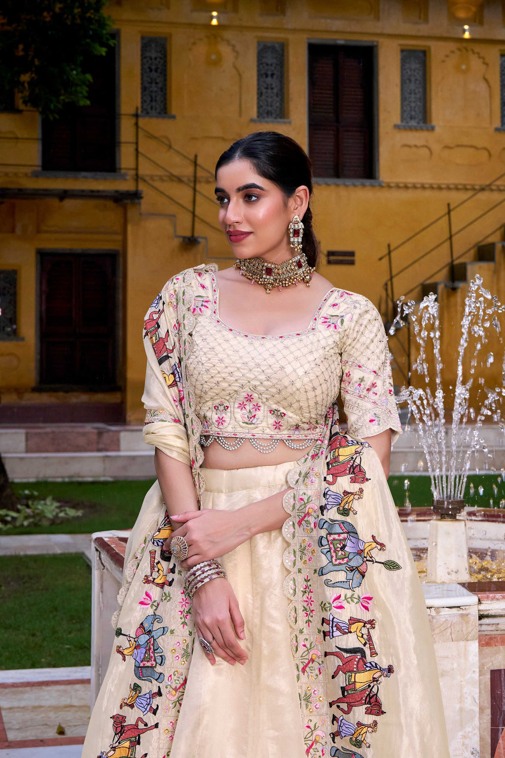 Lorenvalley Fashion Off White Raspberry Plain with Canvas and Can Can Lehenga Choli with Dupatta
