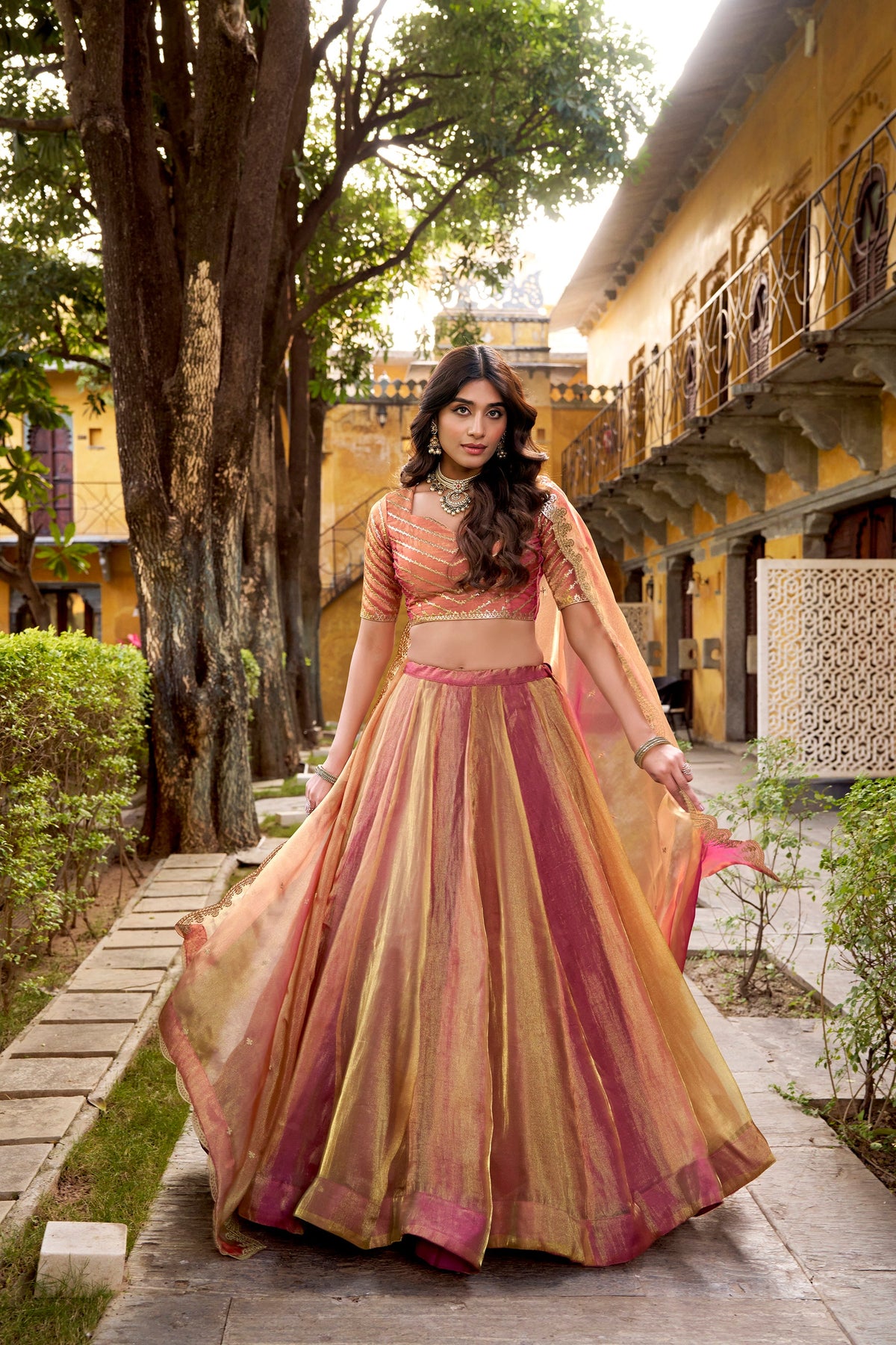 Rust Carika Silk Plain Lehenga Choli with Matching Dupatta