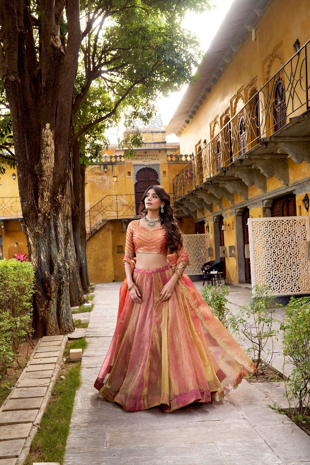 Rust Carika Silk Plain Lehenga Choli with Matching Dupatta