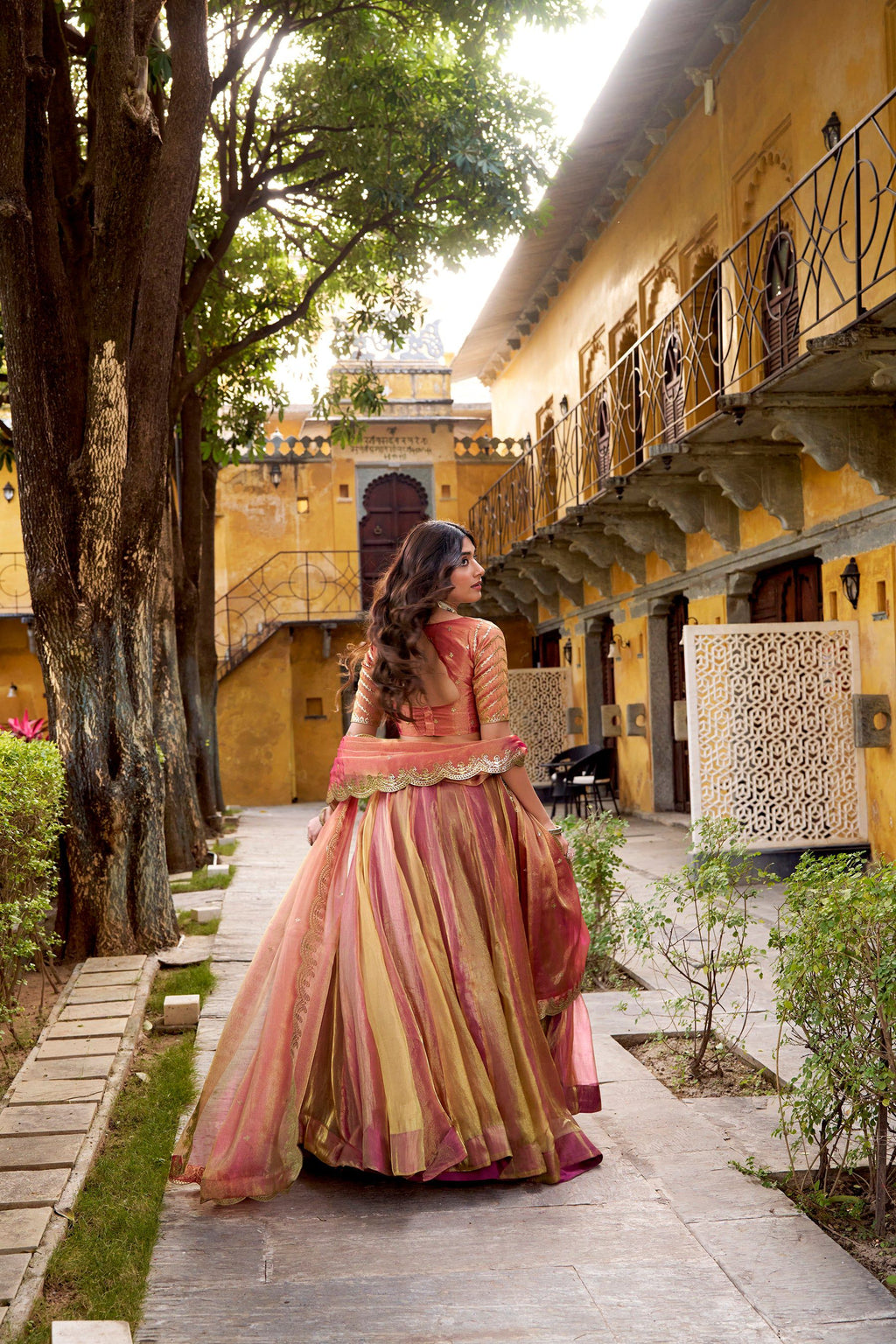 Rust Carika Silk Plain Lehenga Choli with Matching Dupatta