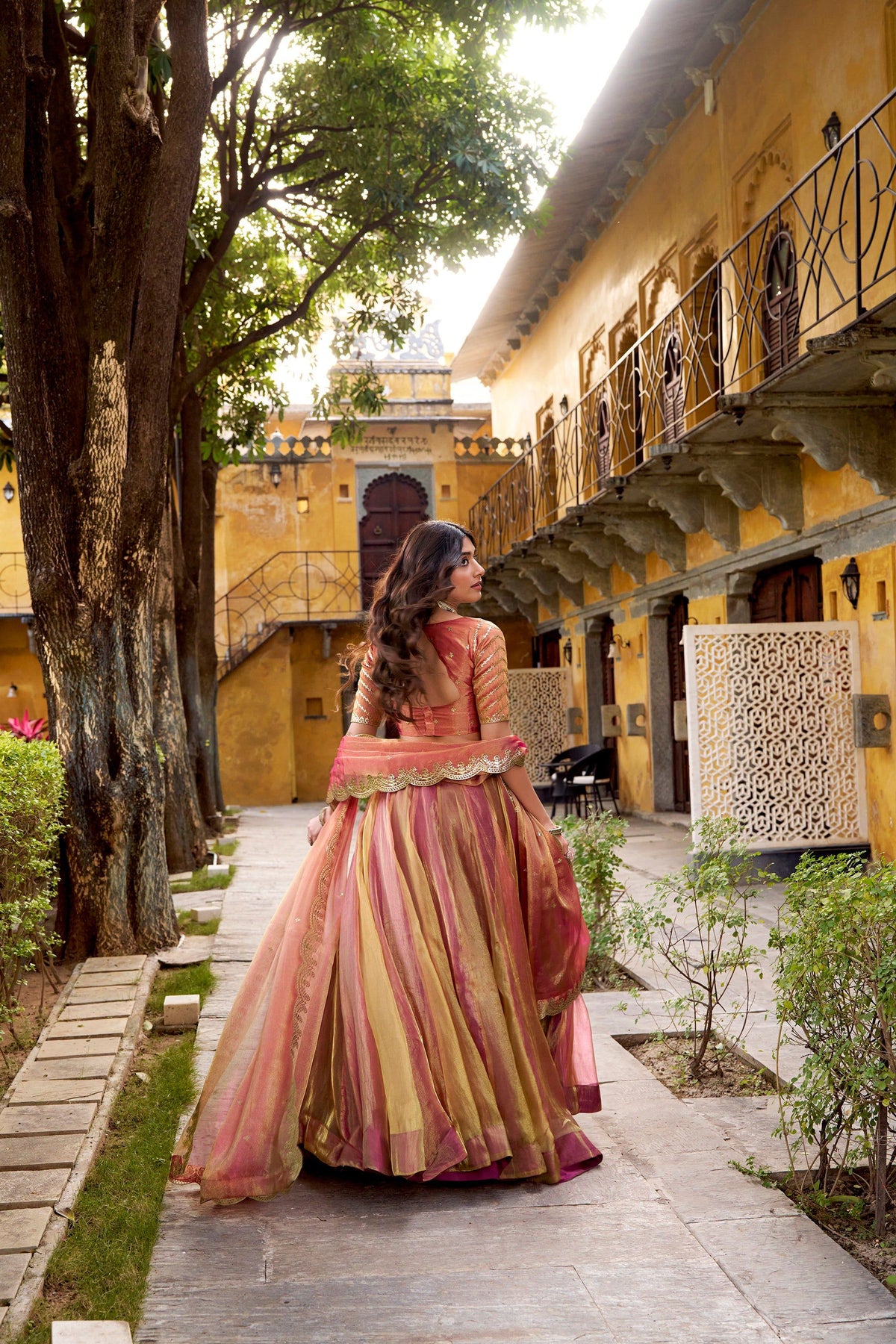 Rust Carika Silk Plain Lehenga Choli with Matching Dupatta