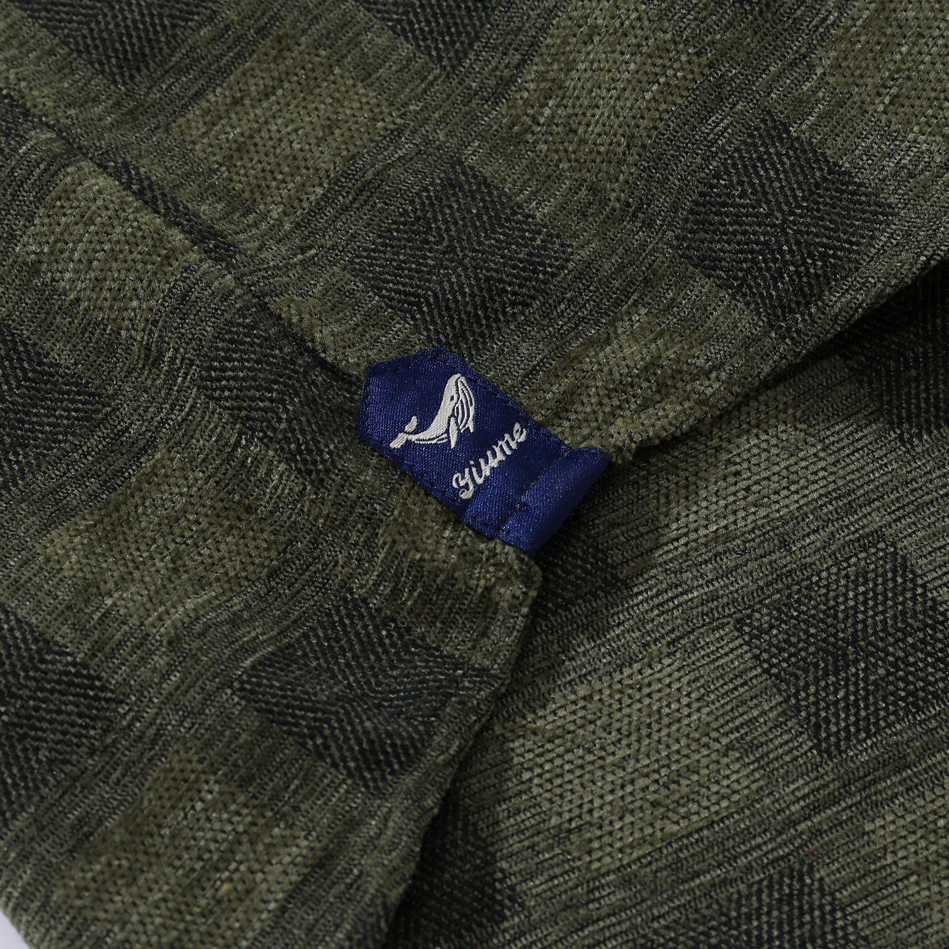 Olive Green Check Long Sleeve Hawaiian Shirt Men's Cotton