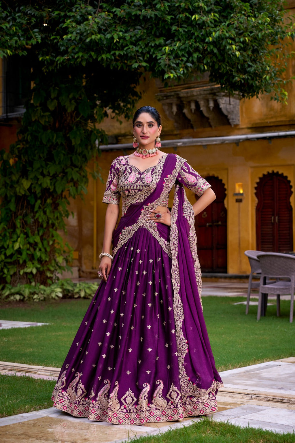 Purple Rangoli Crush Lehenga Choli with Sequins and Thread Embroidery