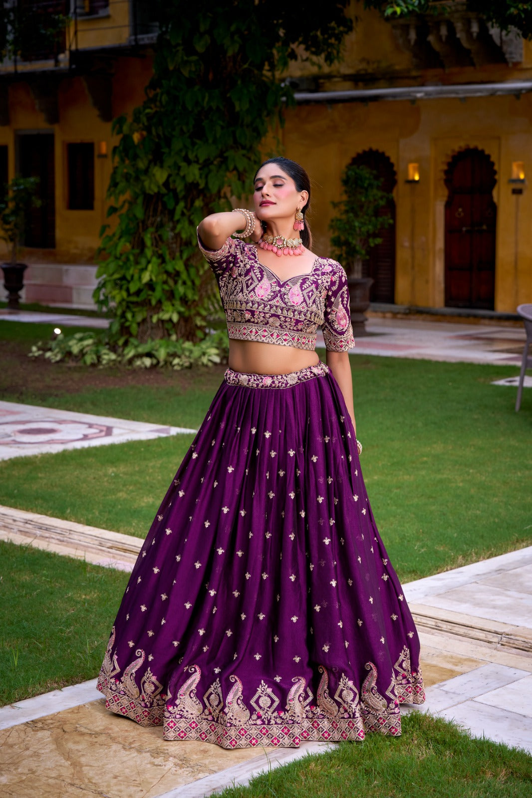 Purple Rangoli Crush Lehenga Choli with Sequins and Thread Embroidery