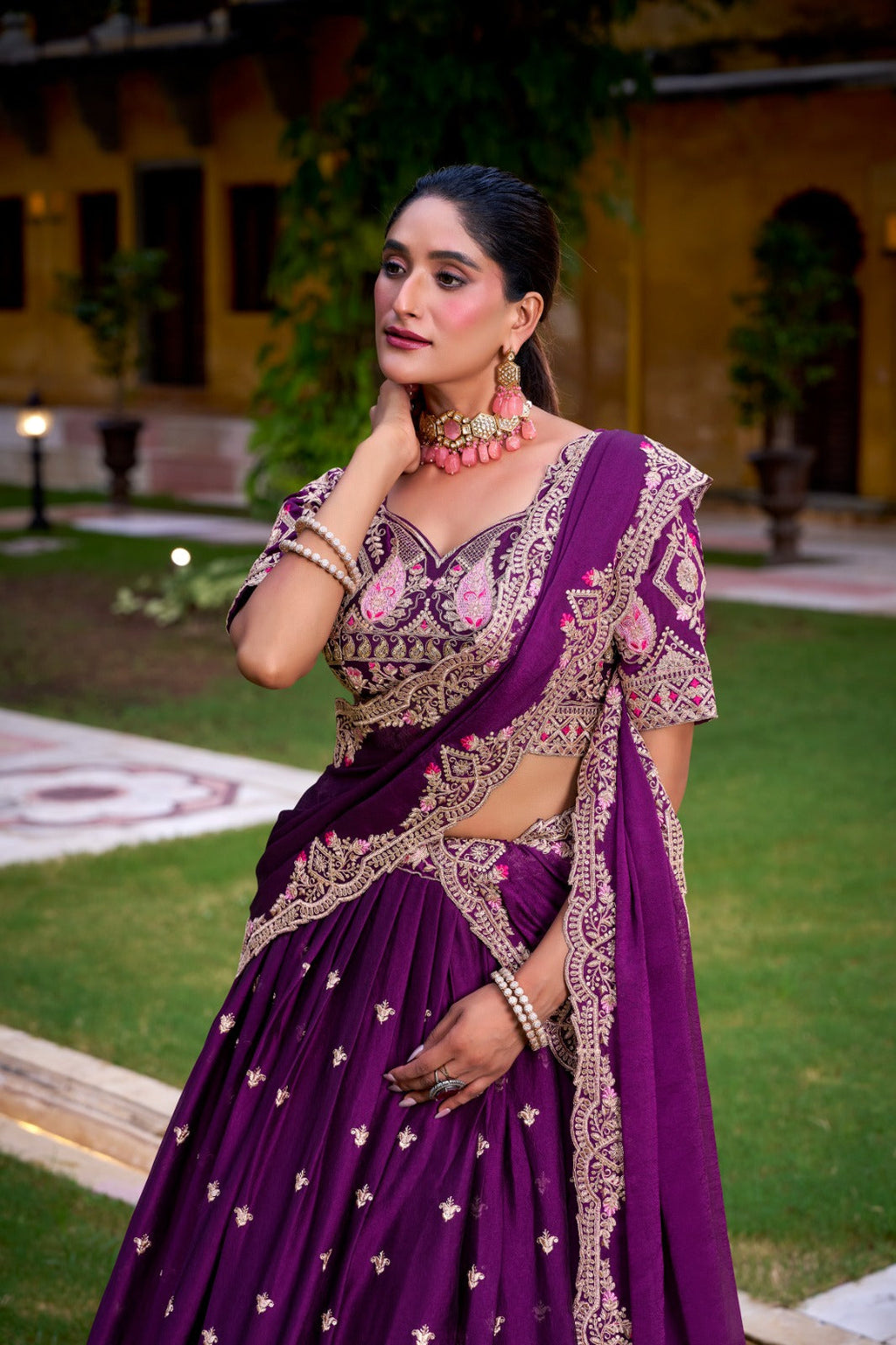Purple Rangoli Crush Lehenga Choli with Sequins and Thread Embroidery