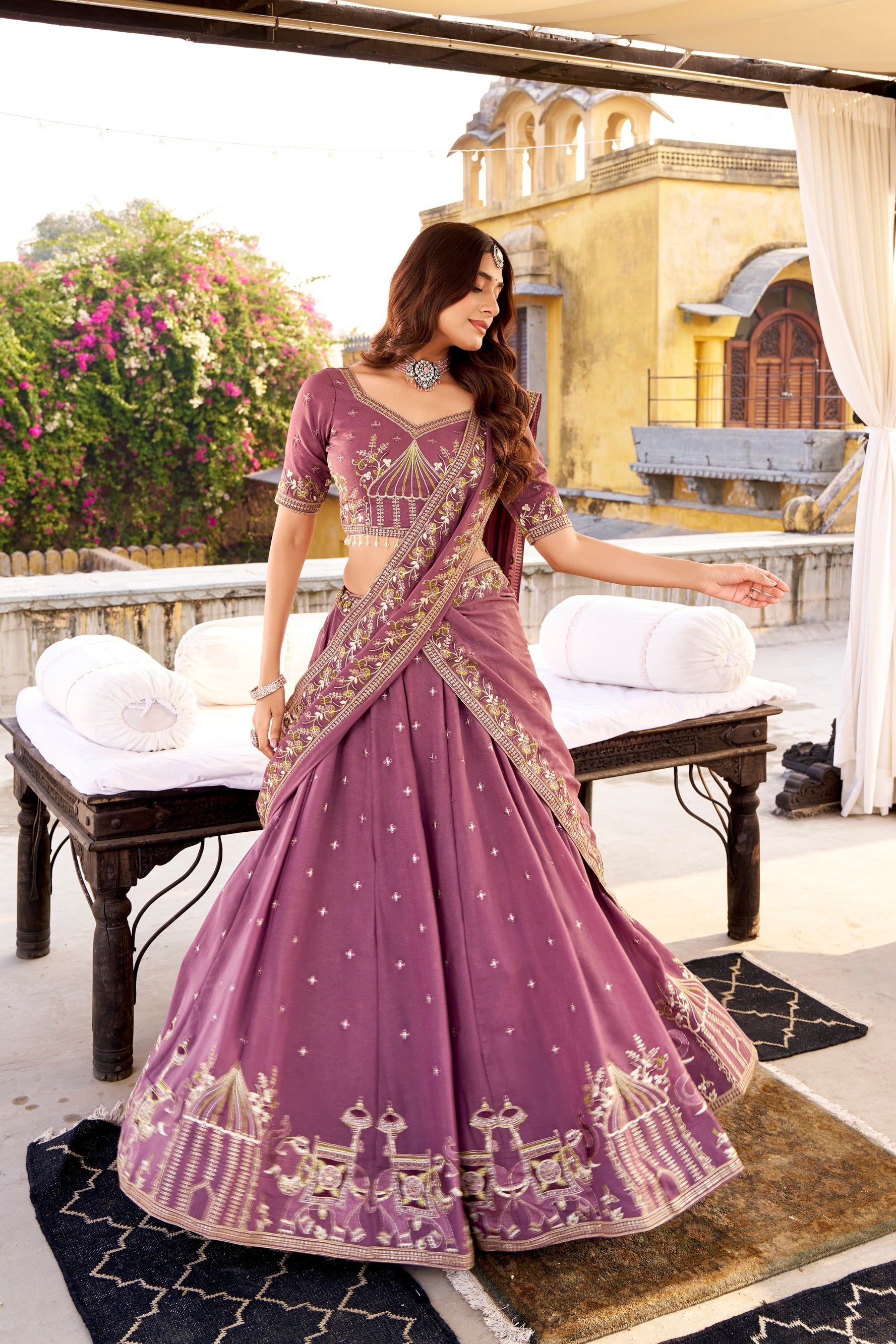 Lavender Crush Silk Lehenga Choli with Sequins and Thread Work