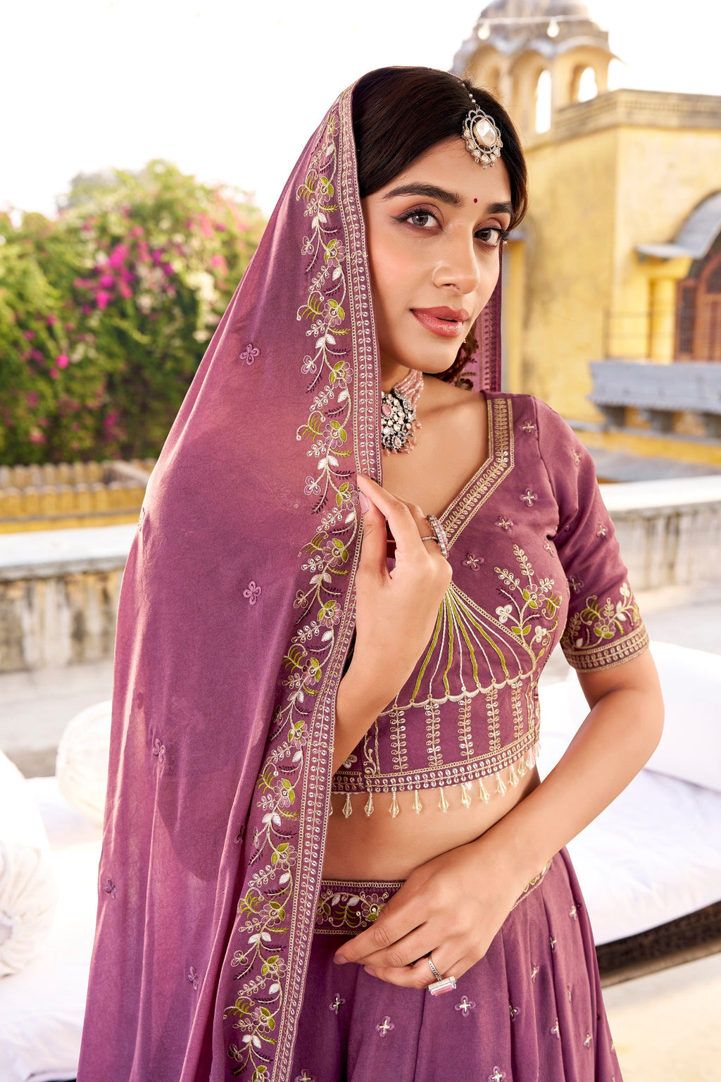 Lavender Crush Silk Lehenga Choli with Sequins and Thread Work