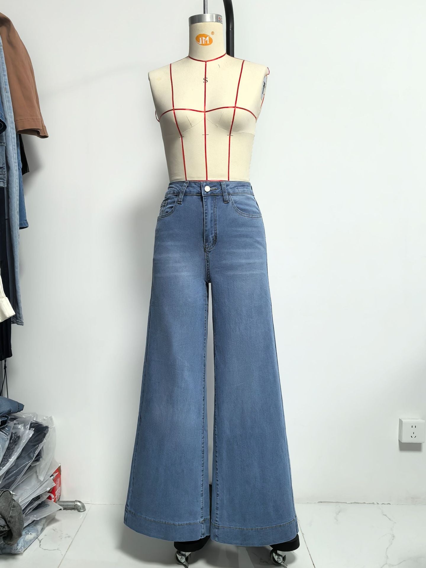 Spring Summer Retro Washed Wide Leg Jeans Loose Slimming High Jeans for Women