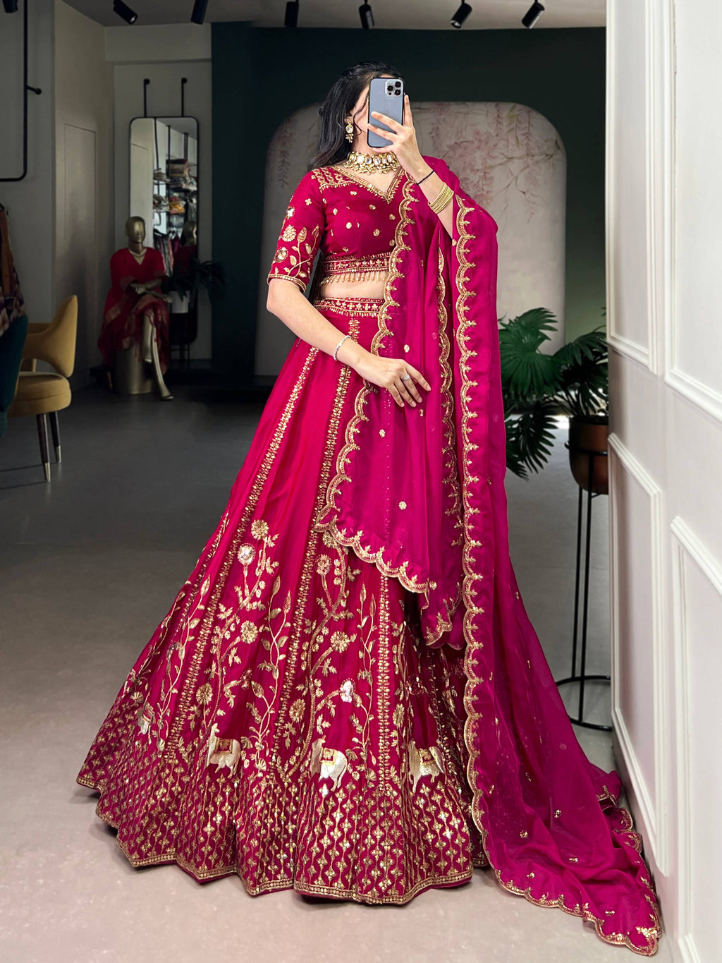 Ranipink Natural Silk Lehenga Choli with Sequins and Embroidery