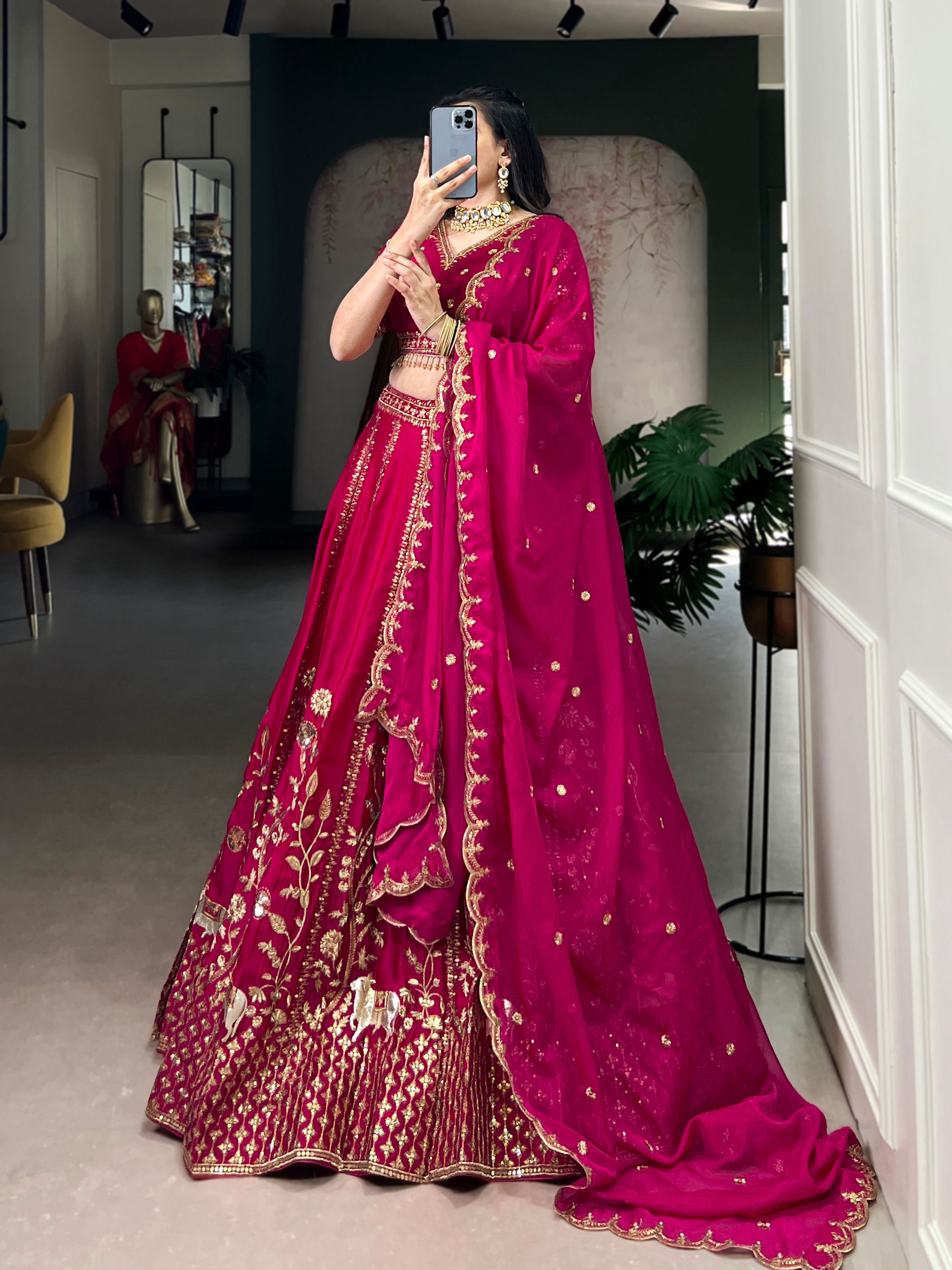 Ranipink Natural Silk Lehenga Choli with Sequins and Embroidery