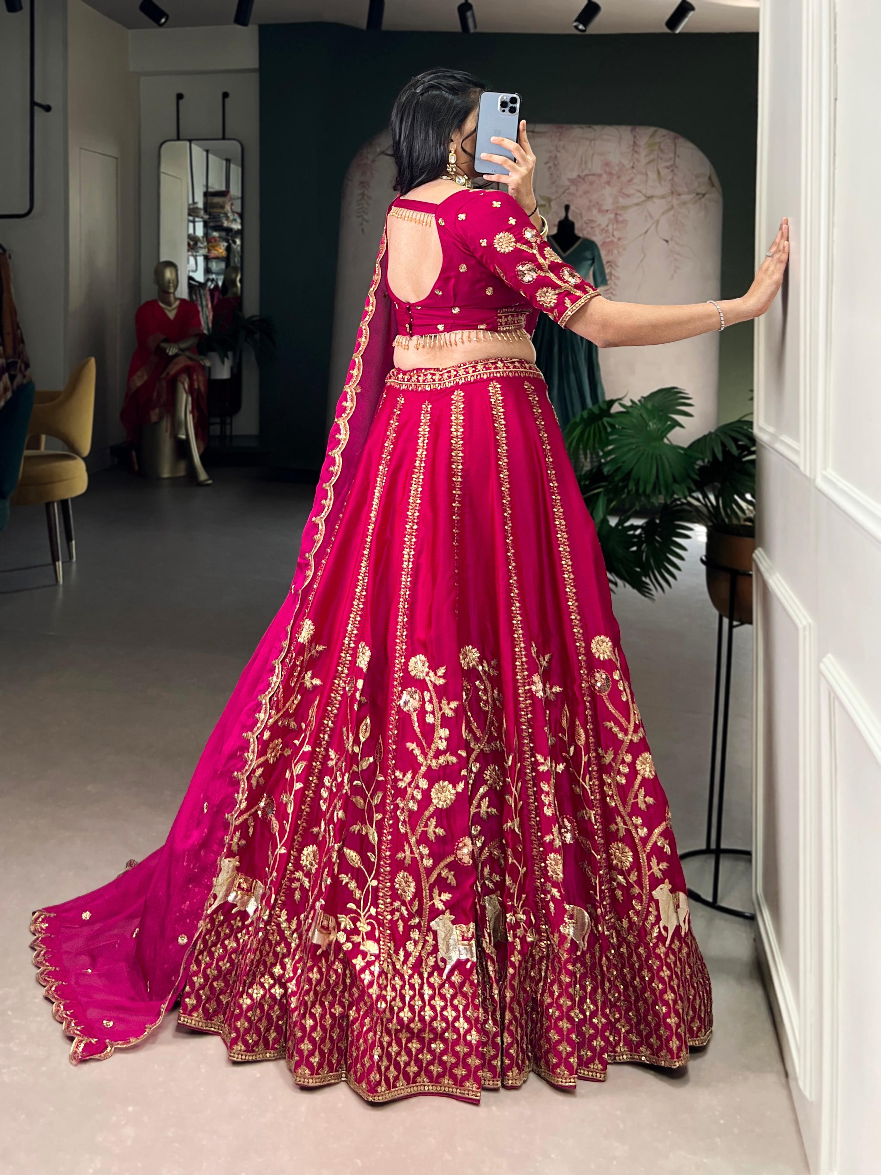 Ranipink Natural Silk Lehenga Choli with Sequins and Embroidery