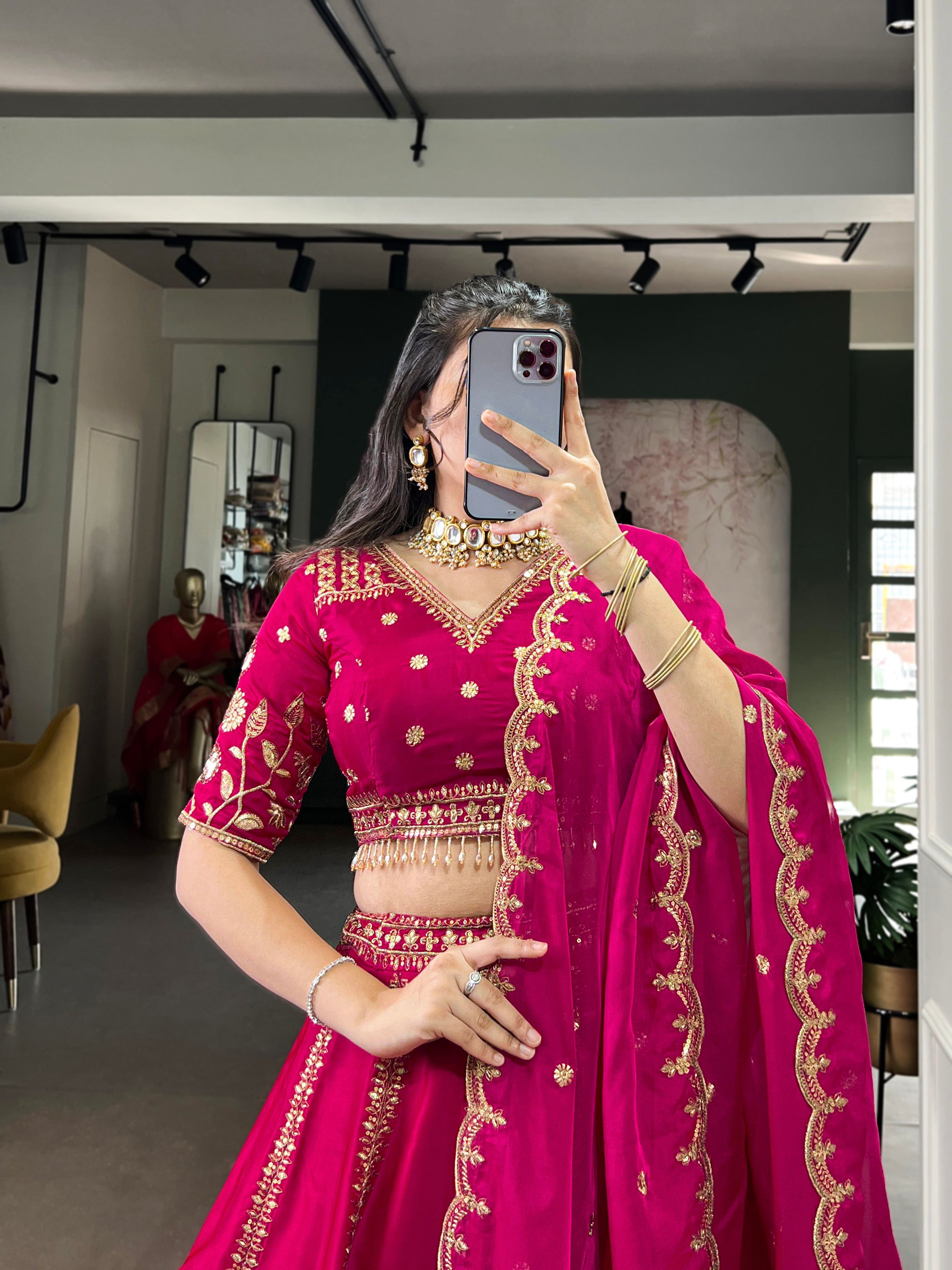 Ranipink Natural Silk Lehenga Choli with Sequins and Embroidery