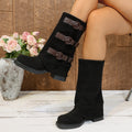Women’s Vintage Suede Belt-Buckle Pantyhose Boots — Slim Fit Stretch Style