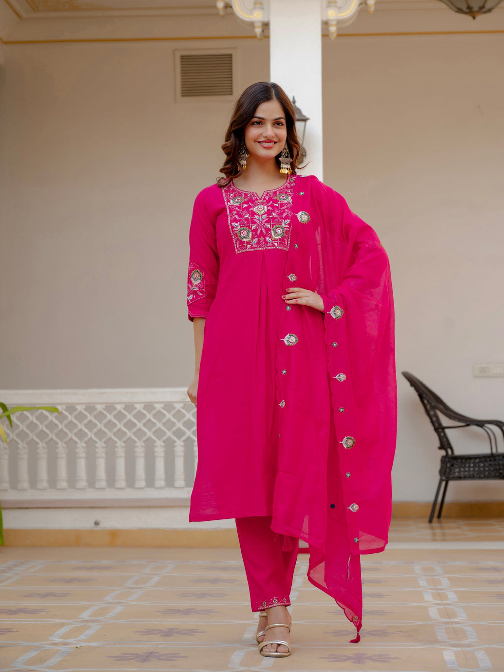 Ranipink Viscose Mango Silk kurta set with sequins and hand embroidery