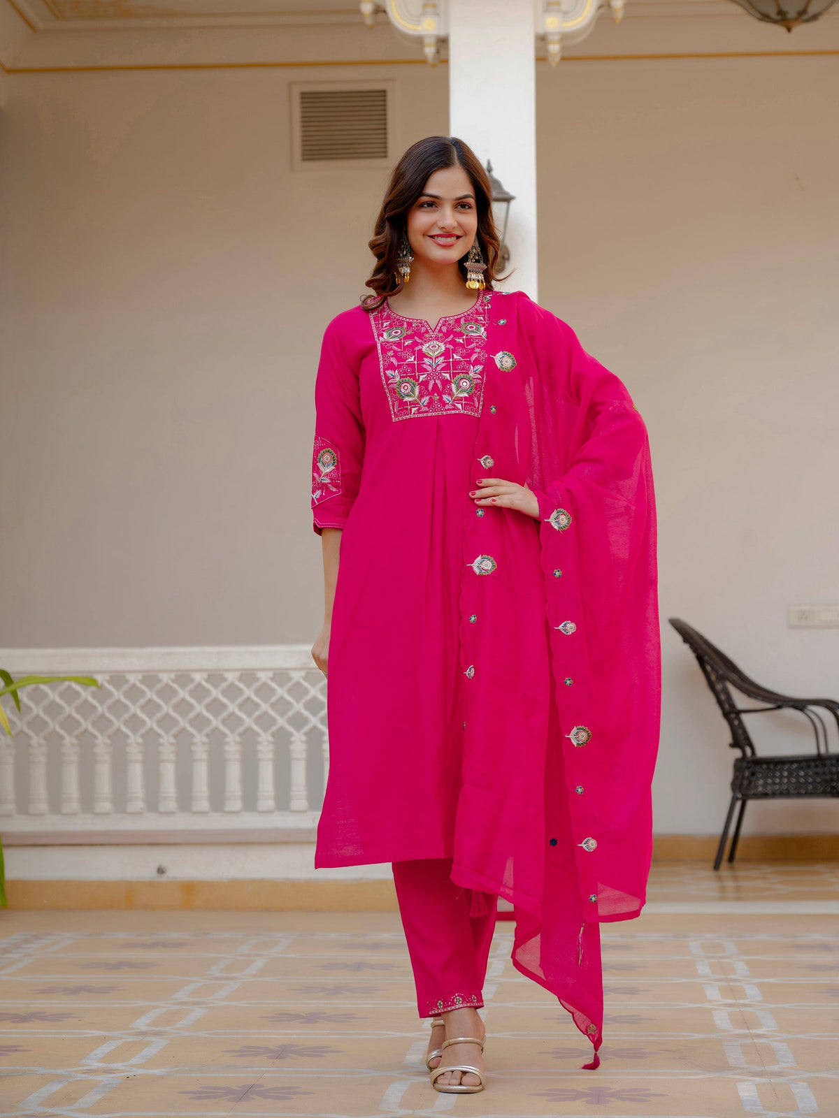 Ranipink Viscose Mango Silk kurta set with sequins and hand embroidery