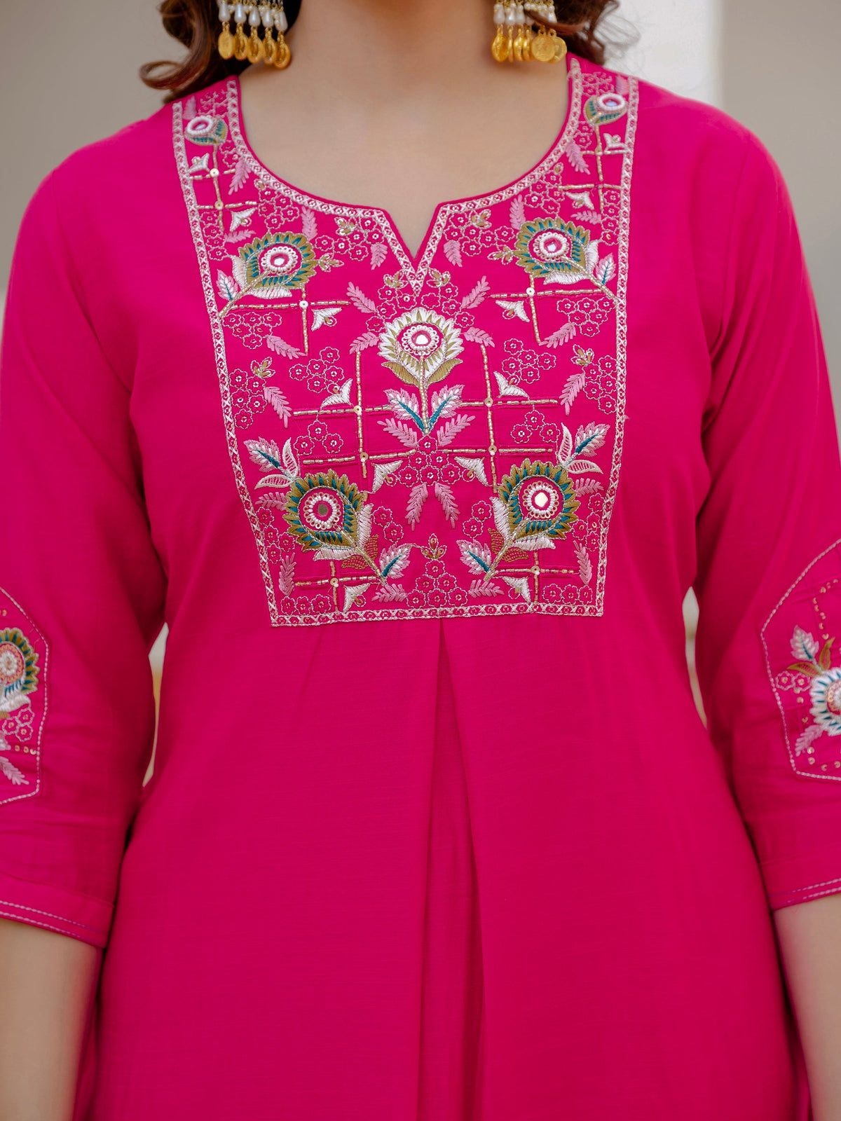 Ranipink Viscose Mango Silk Kurta Set with Sequins and Hand Work