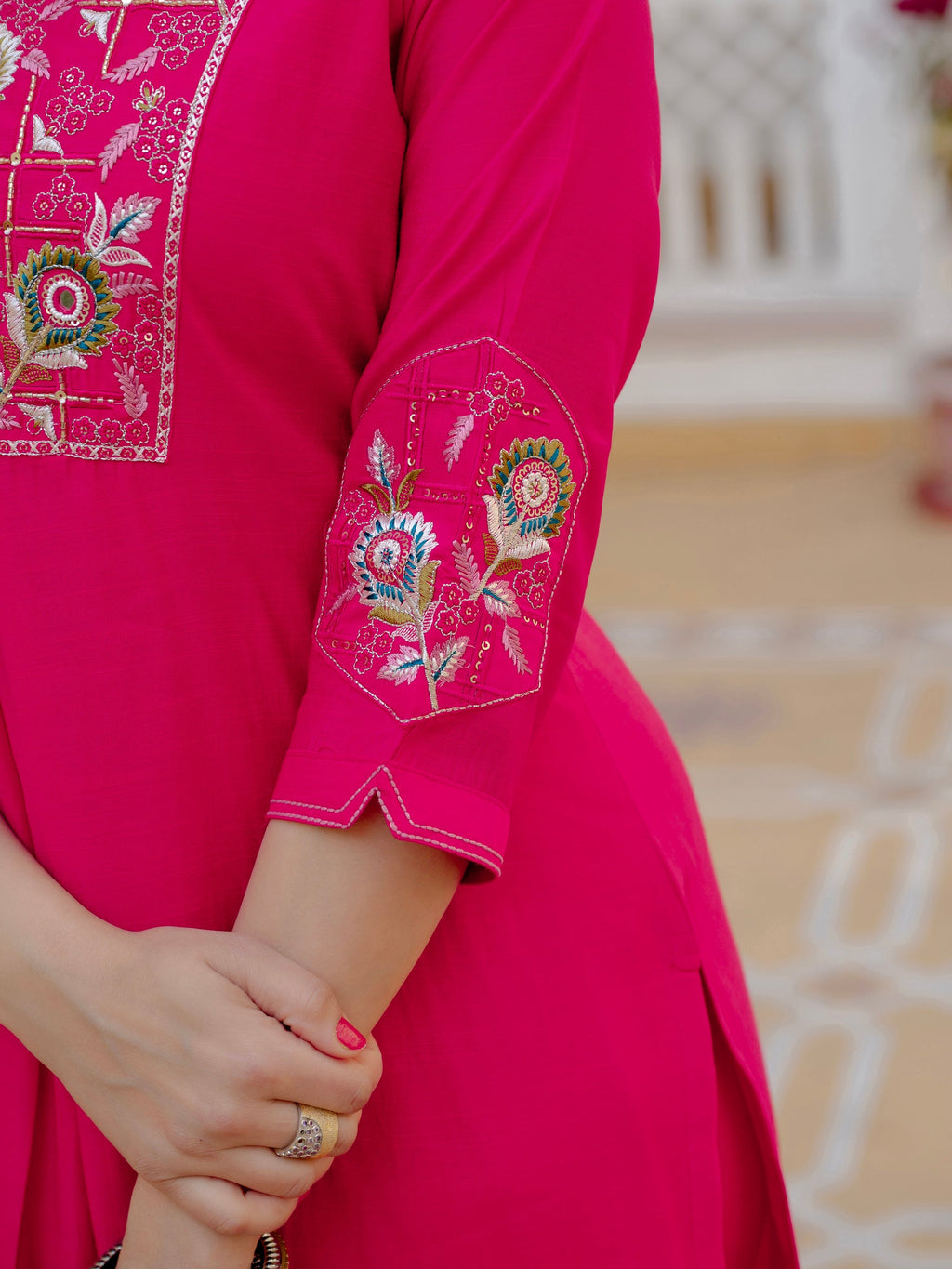 Ranipink Viscose Mango Silk Kurta Set with Sequins and Hand Work