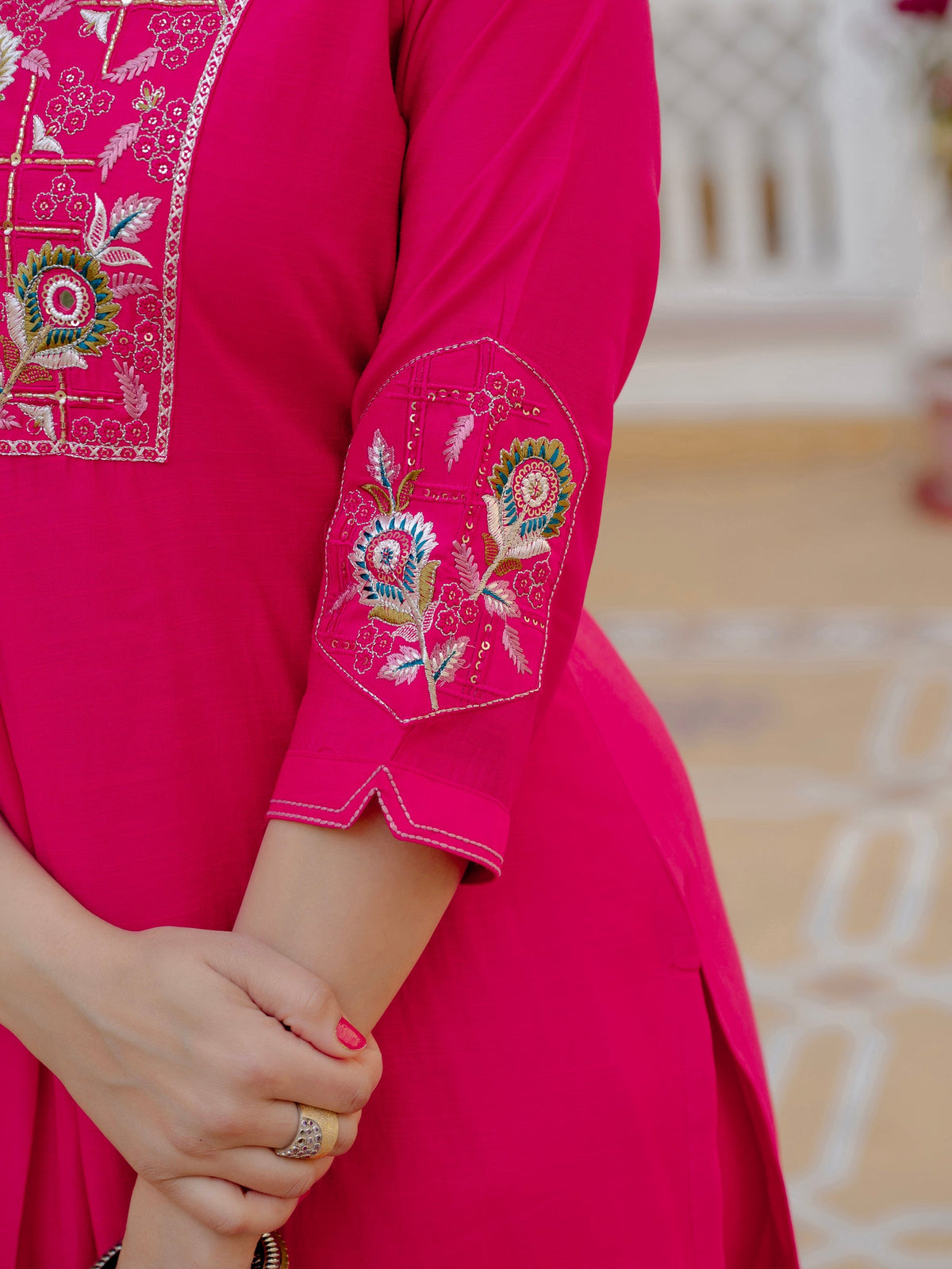 Ranipink Viscose Mango Silk Kurta Set with Sequins and Hand Work