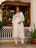 White viscose mango silk kurta set with intricate sequins and embroidery