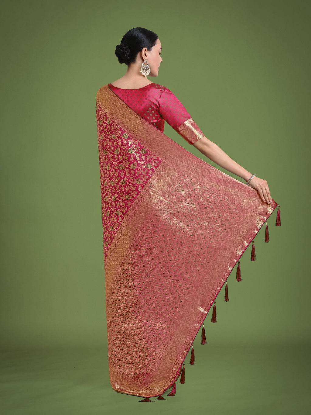Magenta Banarasi Satin Silk Saree with Meenakari Zari Weaving