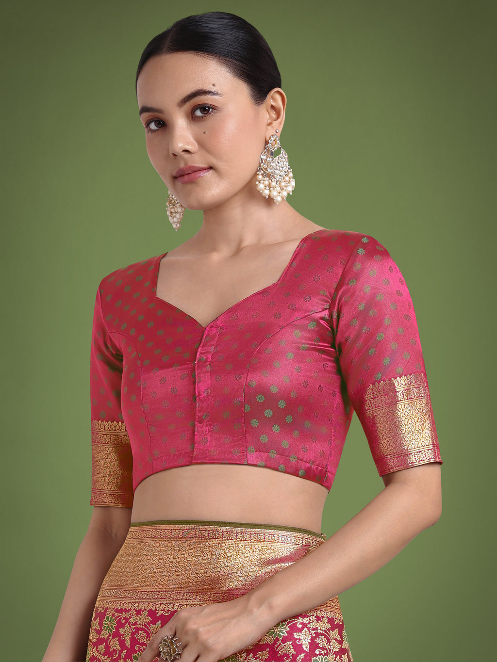 Magenta Banarasi Satin Silk Saree with Meenakari Zari Weaving