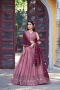 Pink Star Georgette Zari, Sequins & Resham Embroidered Lehenga