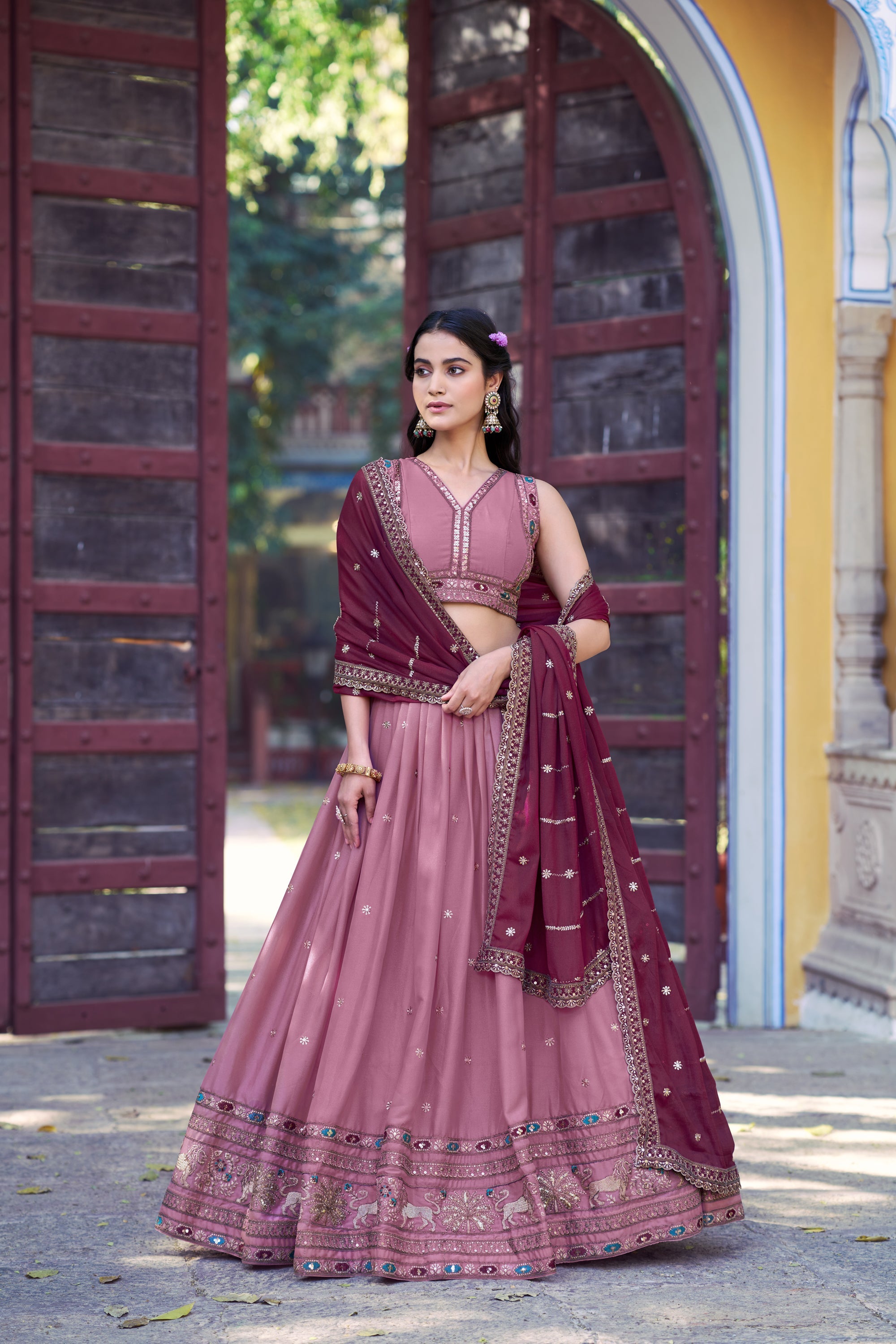 Pink Star Georgette Zari, Sequins & Resham Embroidered Lehenga