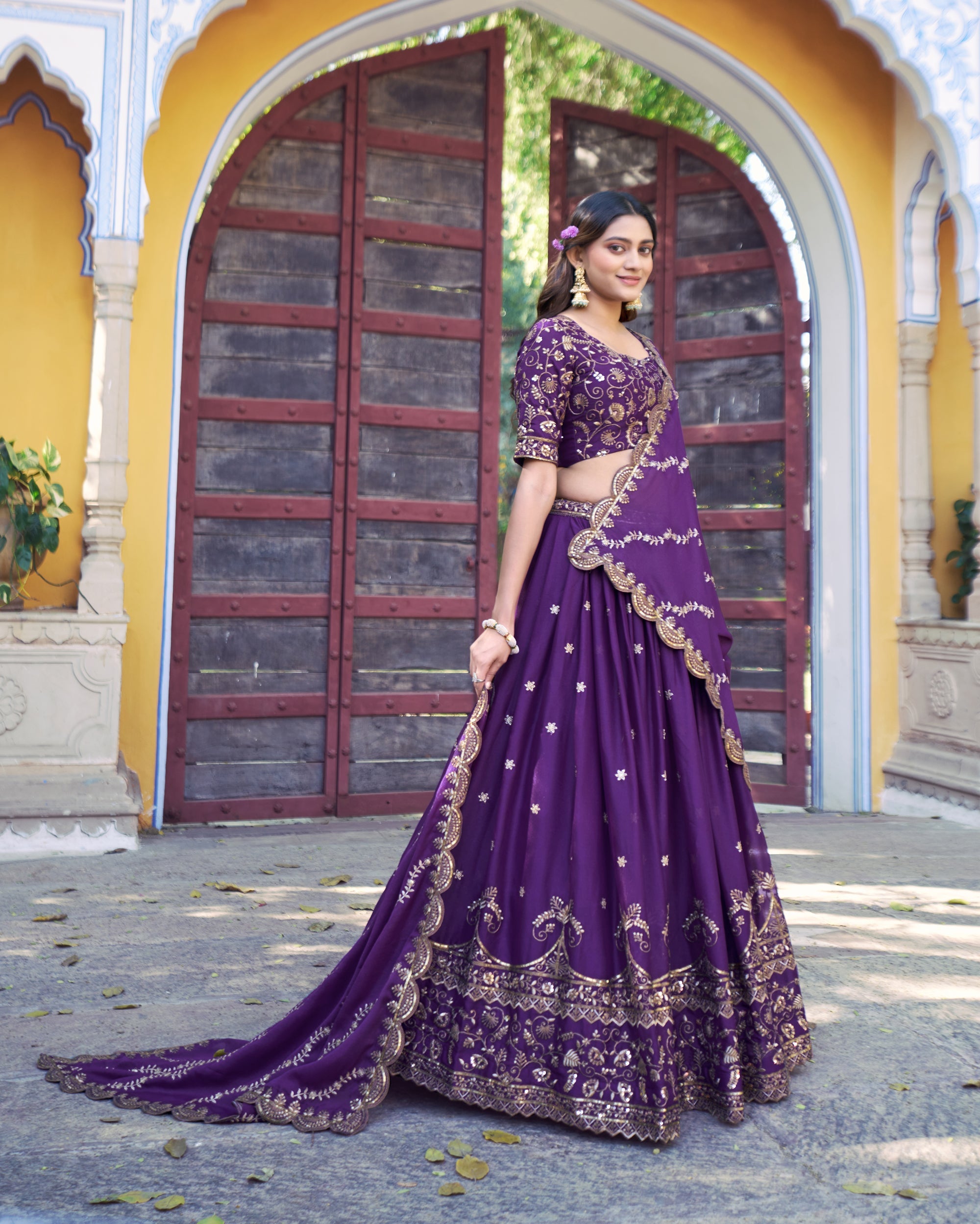 Purple Star Georgette Zari and Sequins Lehenga Choli Set