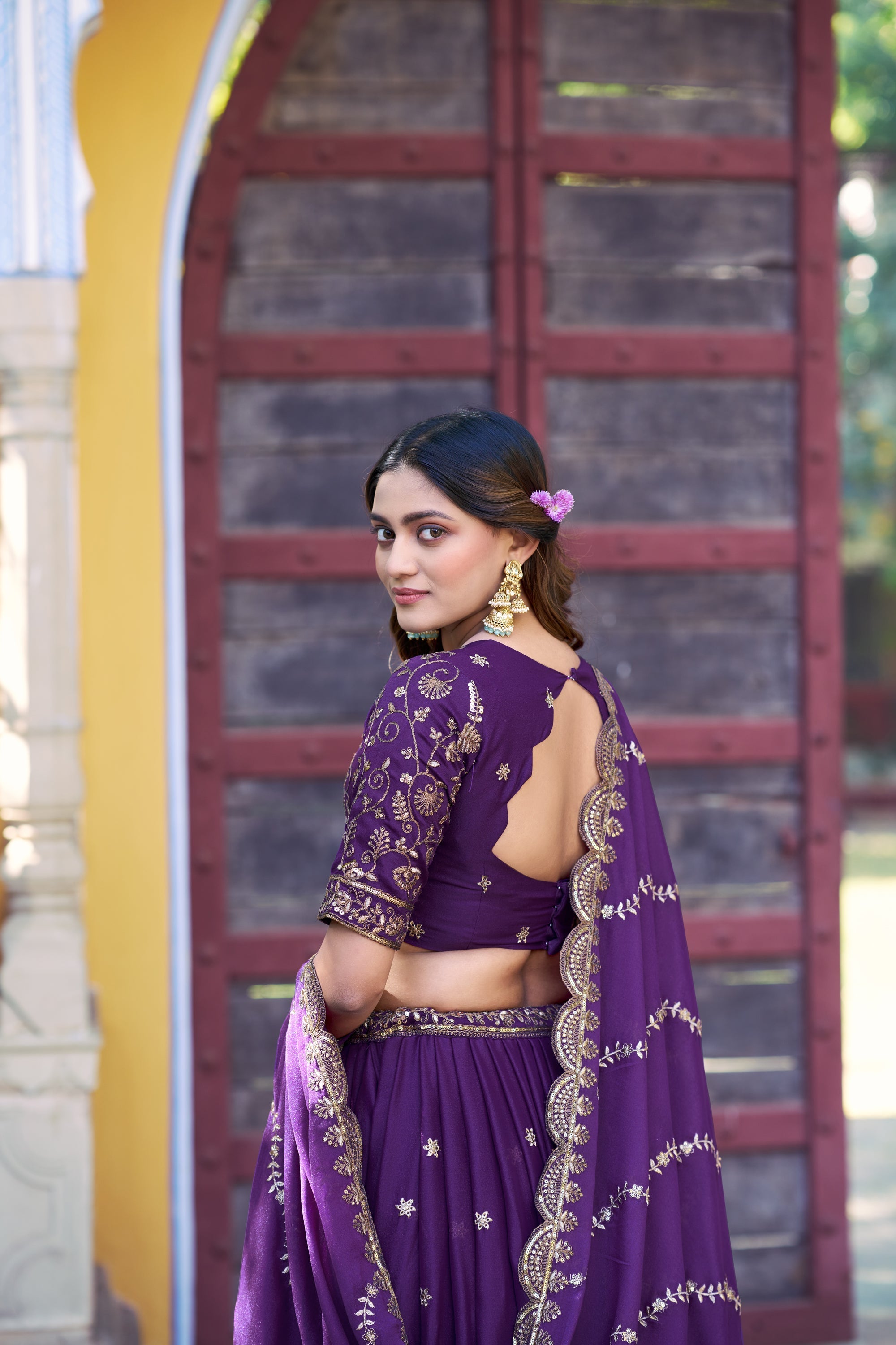 Purple Star Georgette Zari and Sequins Lehenga Choli Set