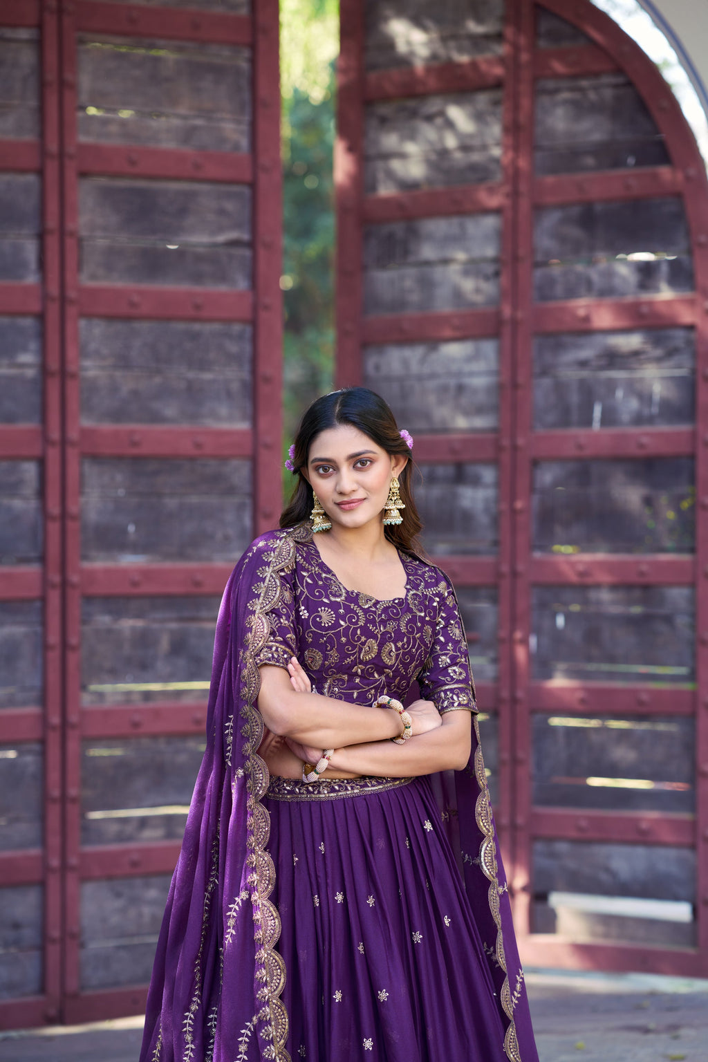 Purple Star Georgette Zari and Sequins Lehenga Choli Set