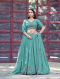 Skyblue star georgette lehenga choli with heavy zari and sequin embroidery