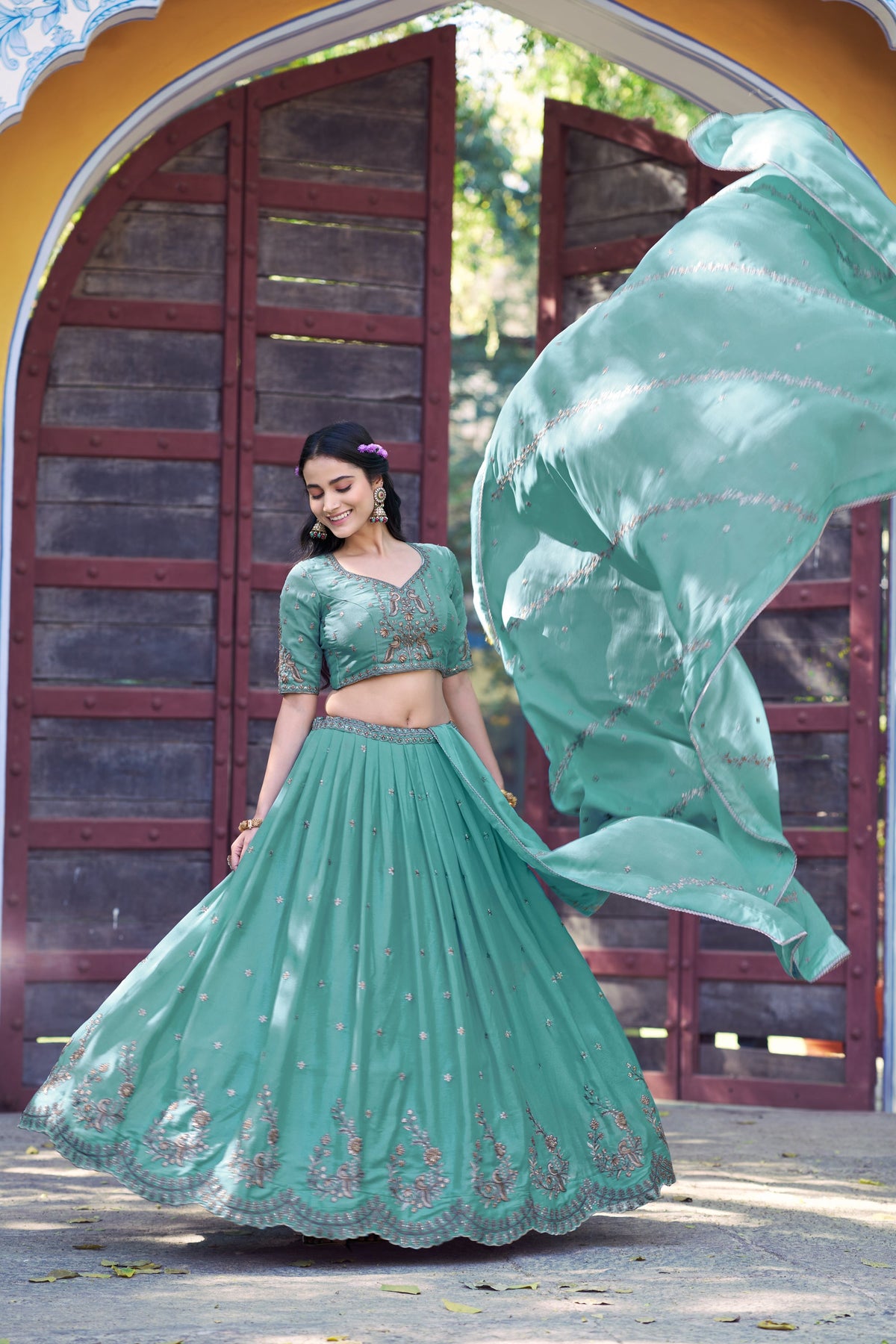 Skyblue Star Georgette Lehenga Choli With Zari And Sequins